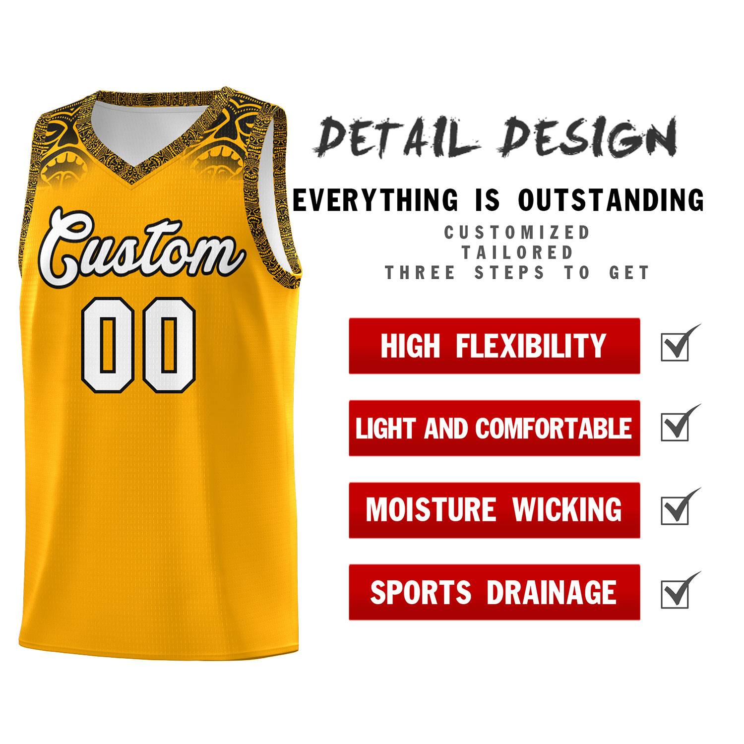 Custom Yellow Black Personalized Indians Print Kits Sports Uniform Basketball Jersey|KXKSHOP