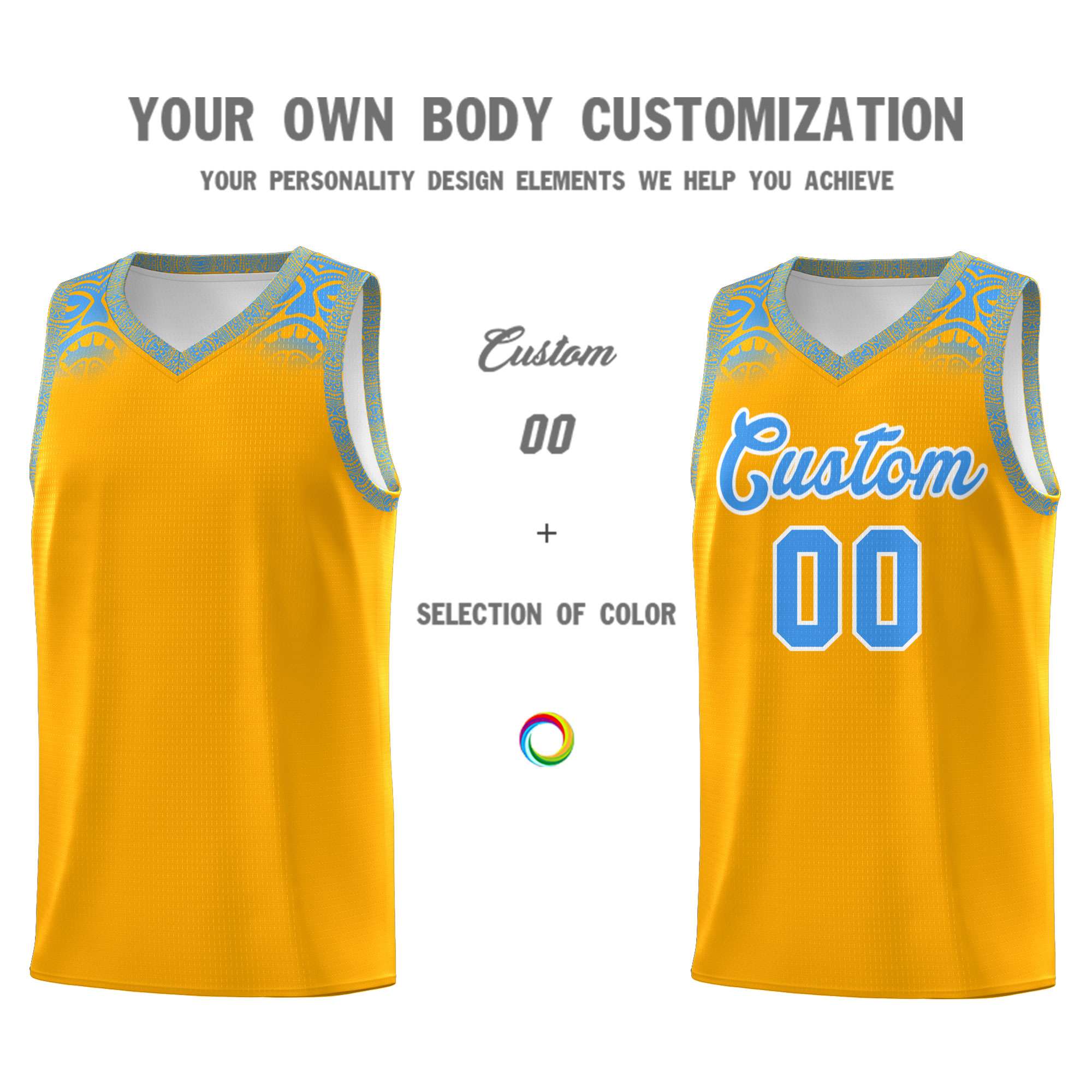 Custom Yellow Powder Blue Personalized Indians Print Kits Sports Uniform Basketball Jersey|KXKSHOP