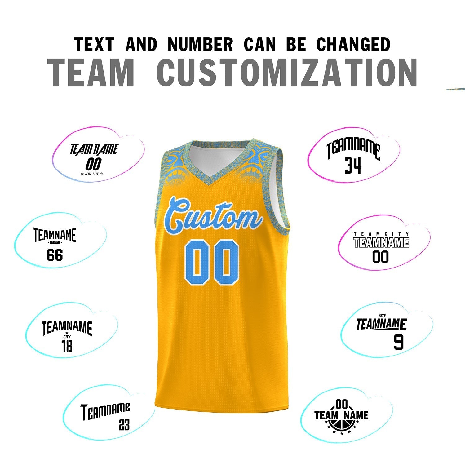 Custom Yellow Powder Blue Personalized Indians Print Kits Sports Uniform Basketball Jersey|KXKSHOP