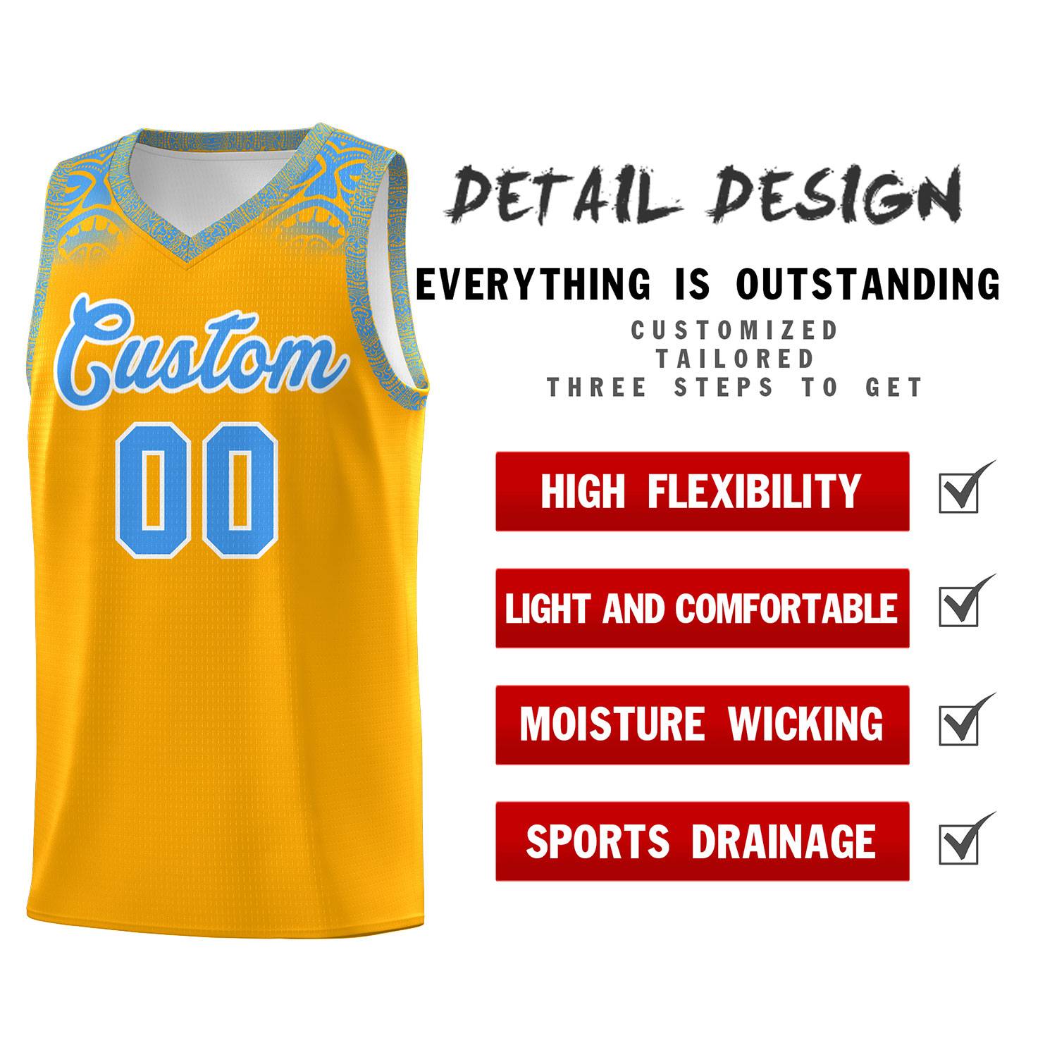 Custom Yellow Powder Blue Personalized Indians Print Kits Sports Uniform Basketball Jersey|KXKSHOP
