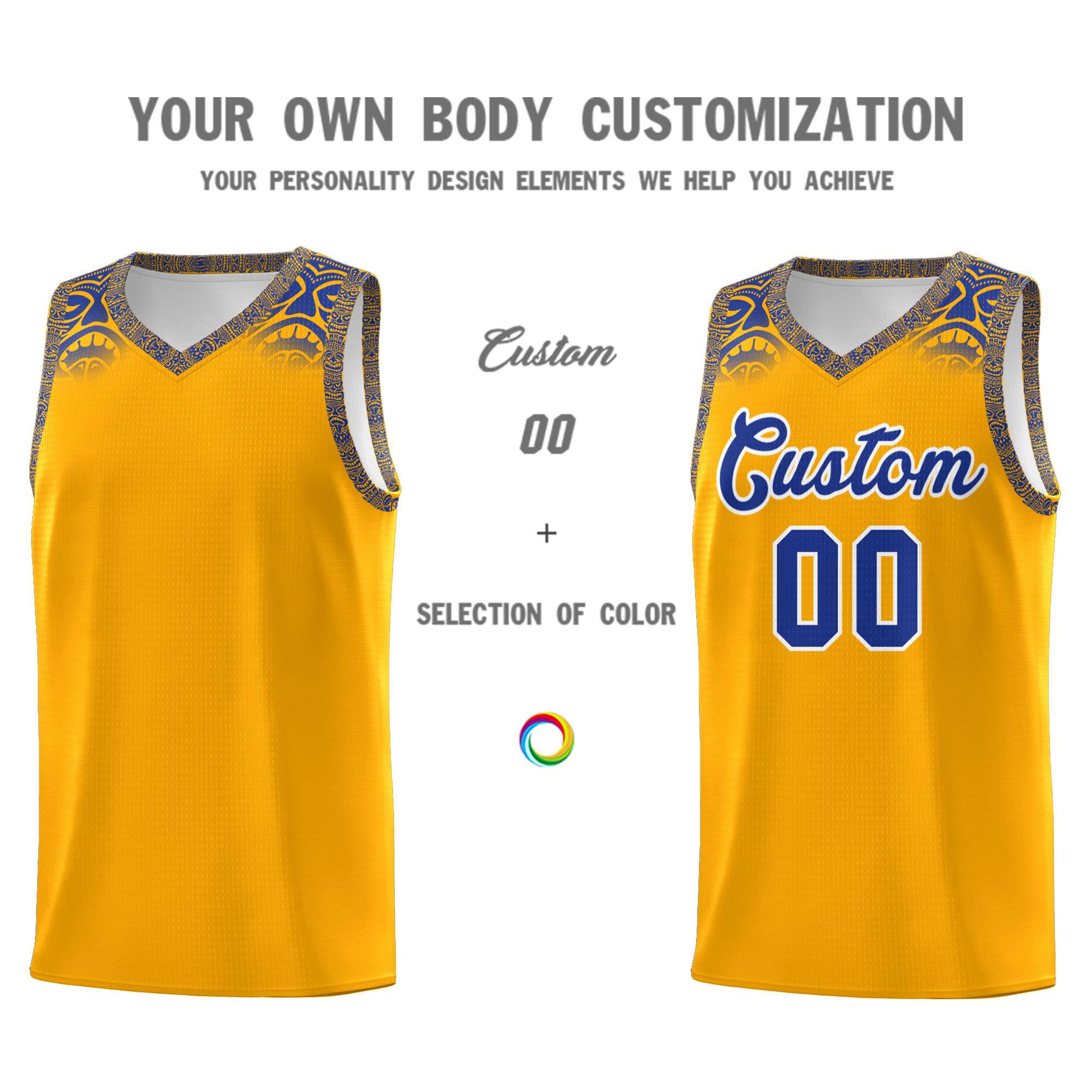 Custom Yellow Royal Personalized Indians Print Kits Sports Uniform Basketball Jersey|KXKSHOP