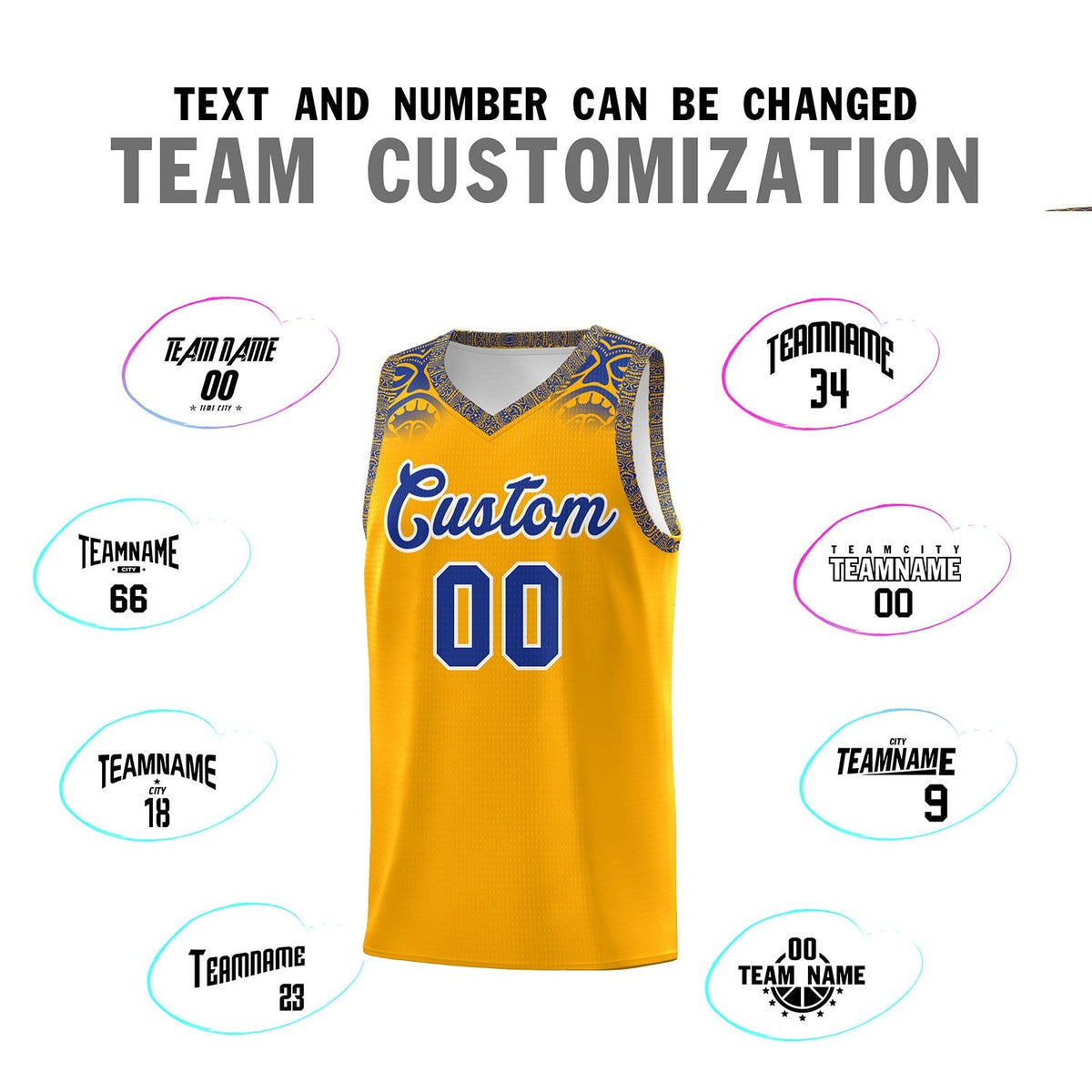 Custom Yellow Royal Personalized Indians Print Kits Sports Uniform Basketball Jersey|KXKSHOP
