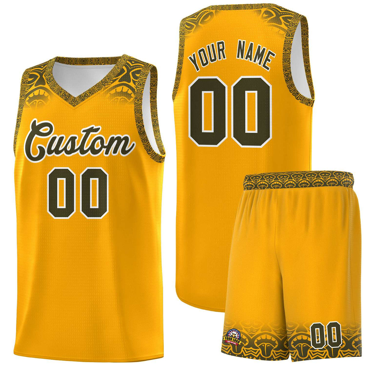 Custom Yellow Olive Personalized Indians Print Kits Sports Uniform Basketball Jersey|KXKSHOP
