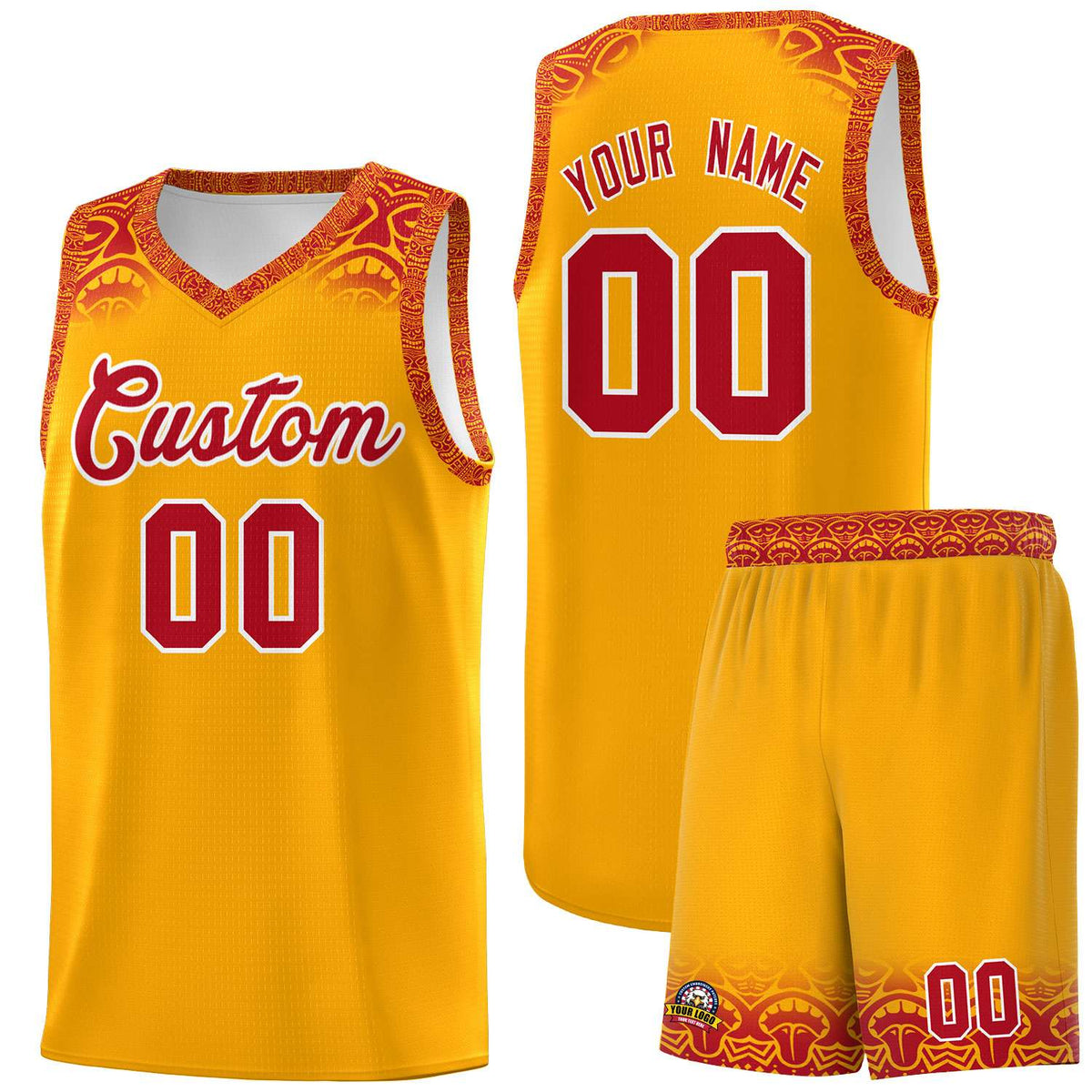Custom Yellow Red Personalized Indians Print Kits Sports Uniform Basketball Jersey|KXKSHOP