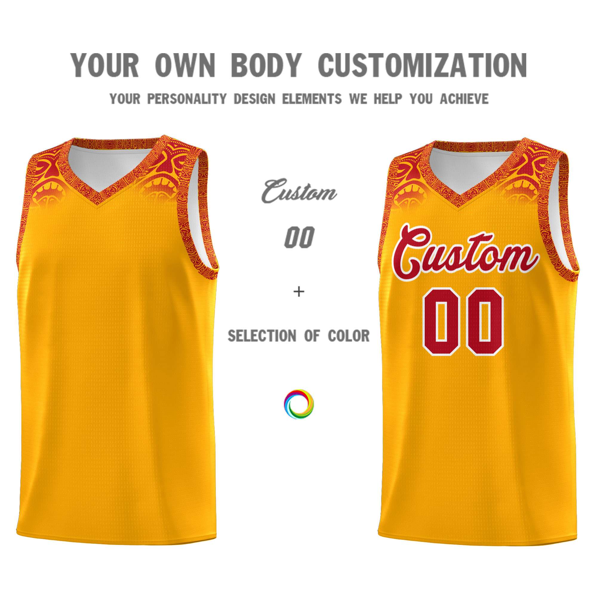 Custom Yellow Red Personalized Indians Print Kits Sports Uniform Basketball Jersey|KXKSHOP
