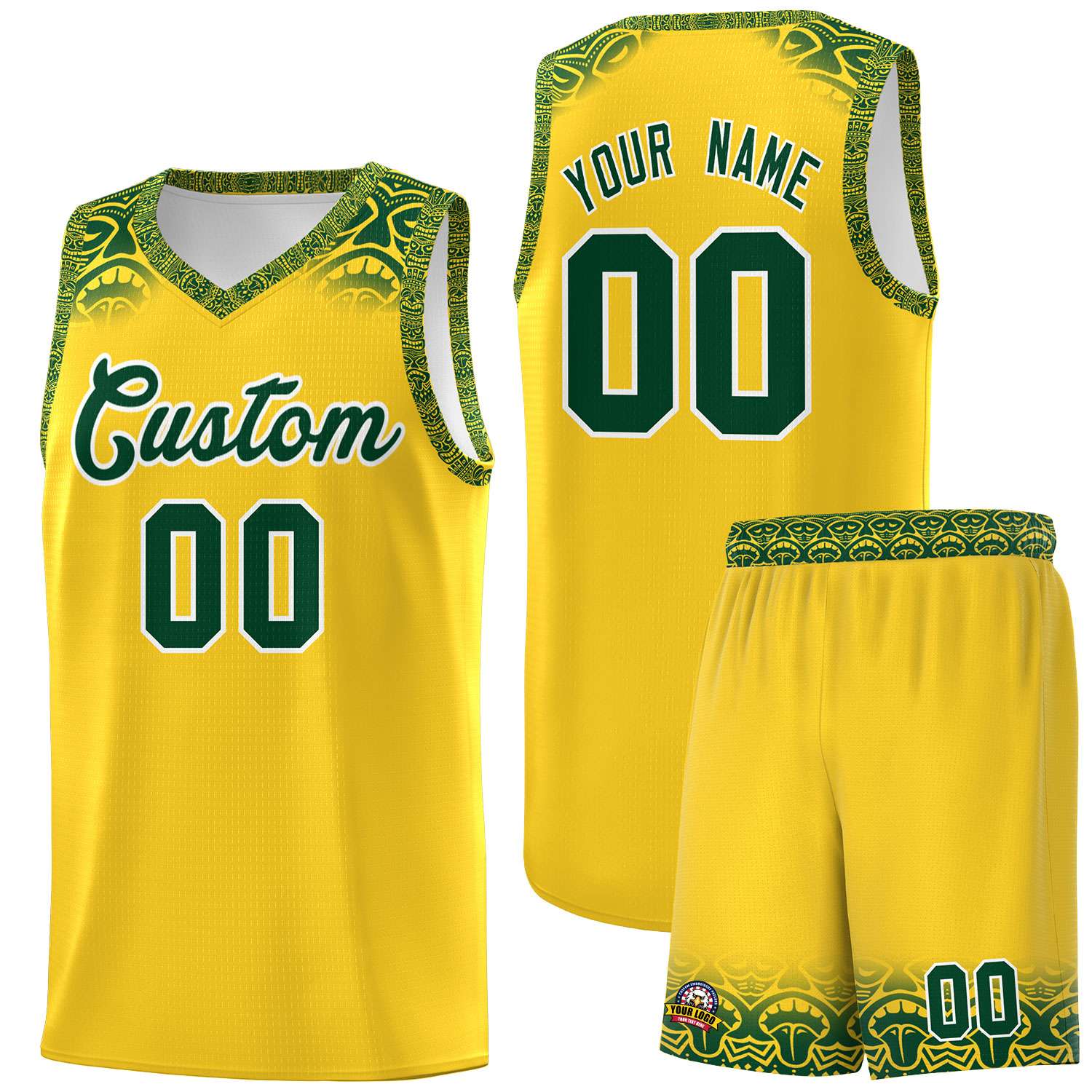 Custom Gold Green Personalized Indians Print Kits Sports Uniform Basketball Jersey|KXKSHOP
