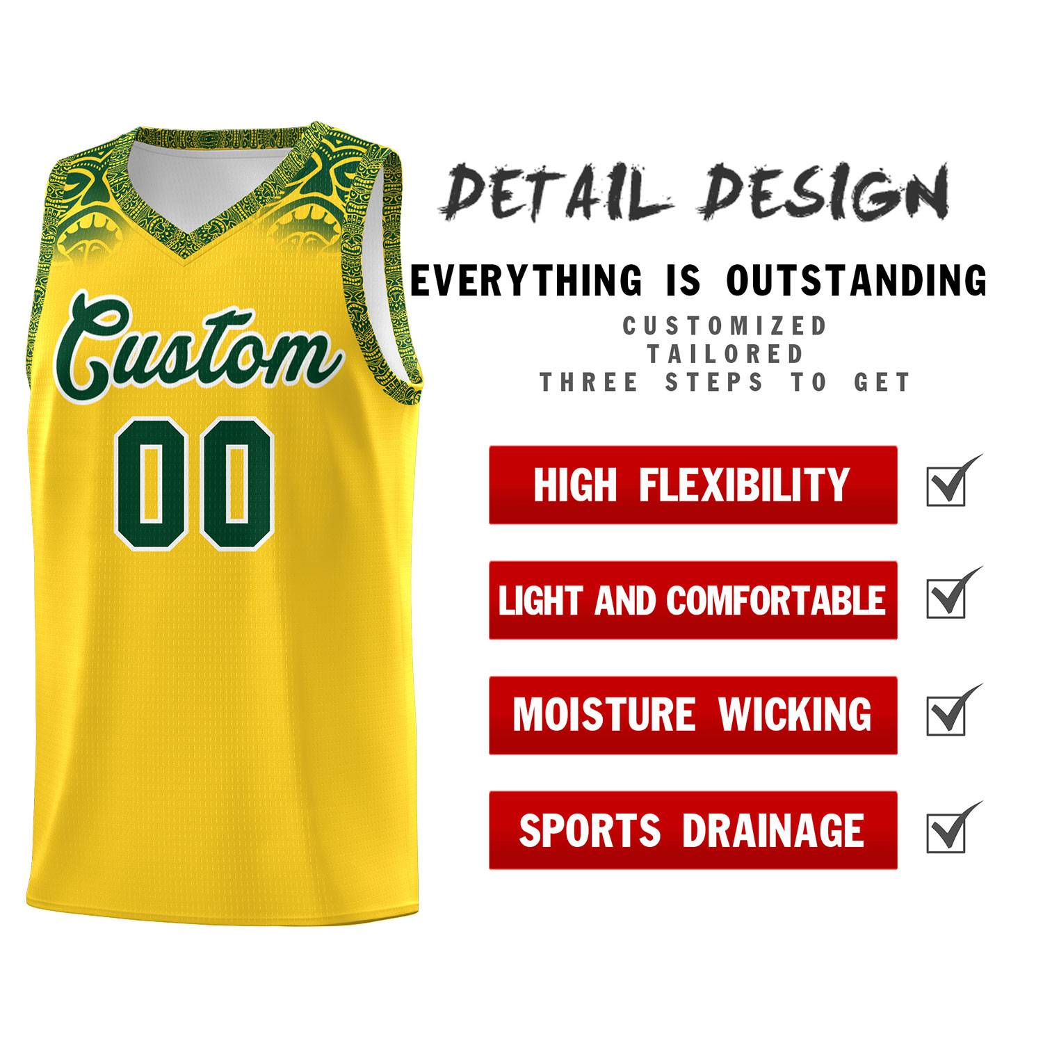 Custom Gold Green Personalized Indians Print Kits Sports Uniform Basketball Jersey|KXKSHOP