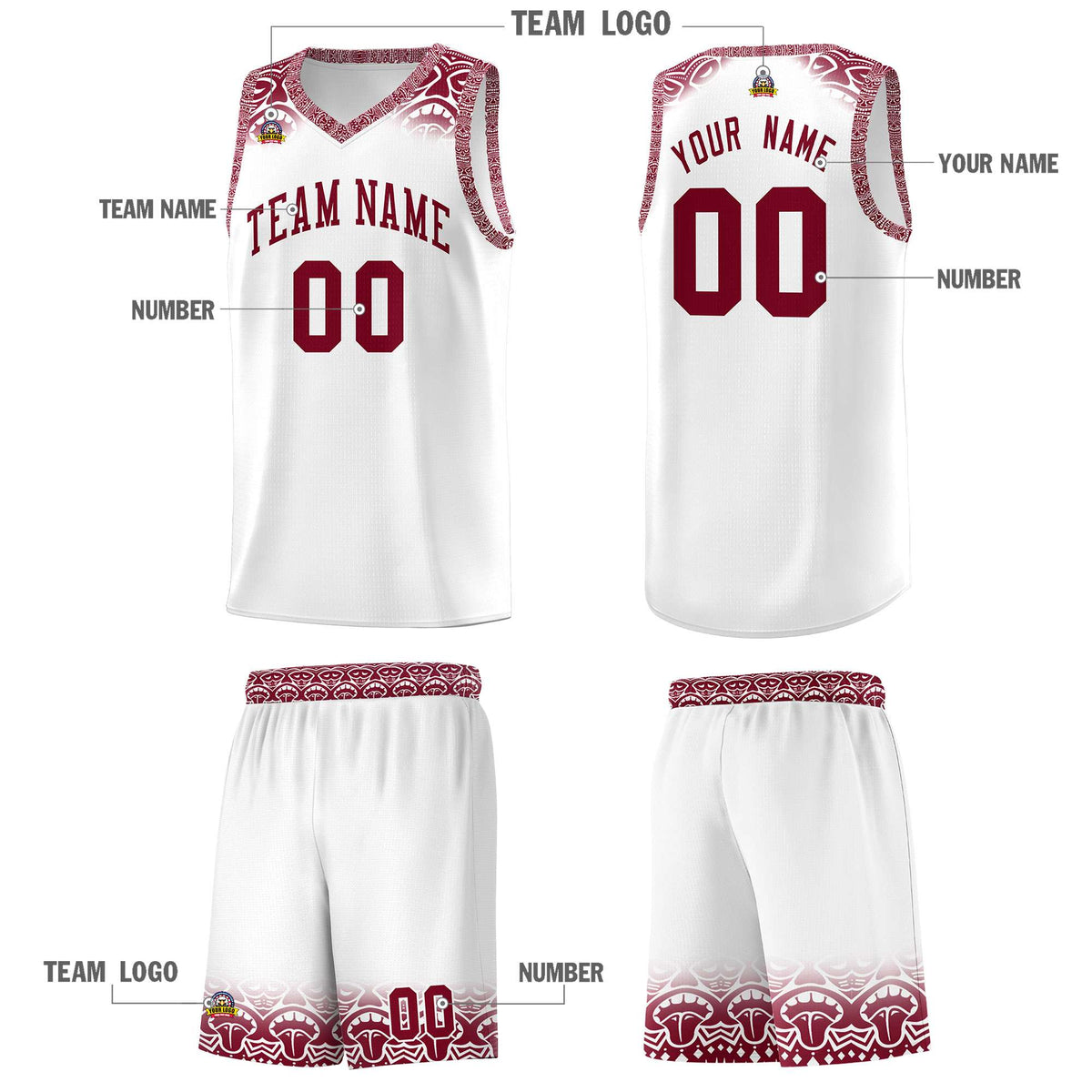 Custom White Crimson Personalized Indians Print Kits Sports Uniform Basketball Jersey|KXKSHOP