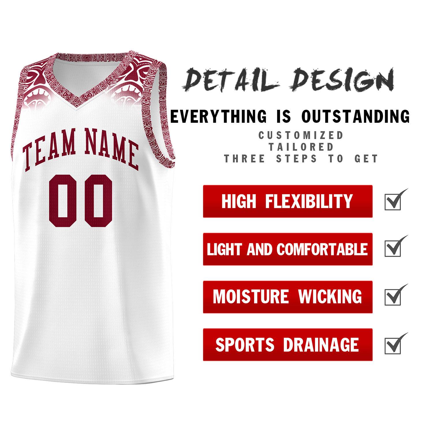 Custom White Crimson Personalized Indians Print Kits Sports Uniform Basketball Jersey|KXKSHOP