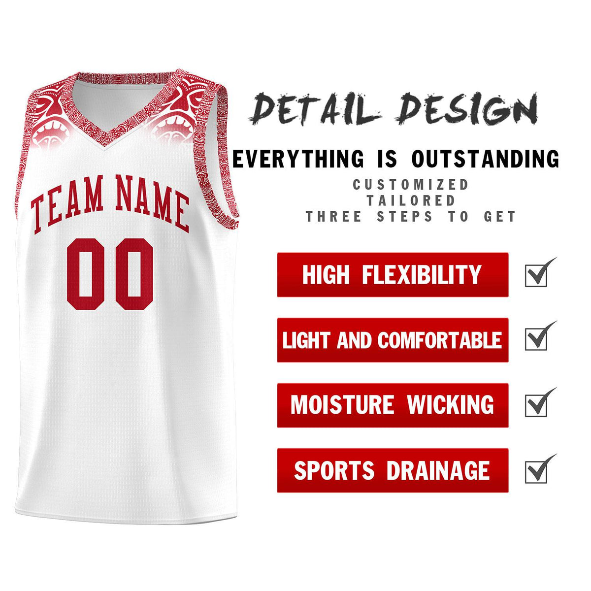 Custom White Red Personalized Indians Print Kits Sports Uniform Basketball Jersey|KXKSHOP