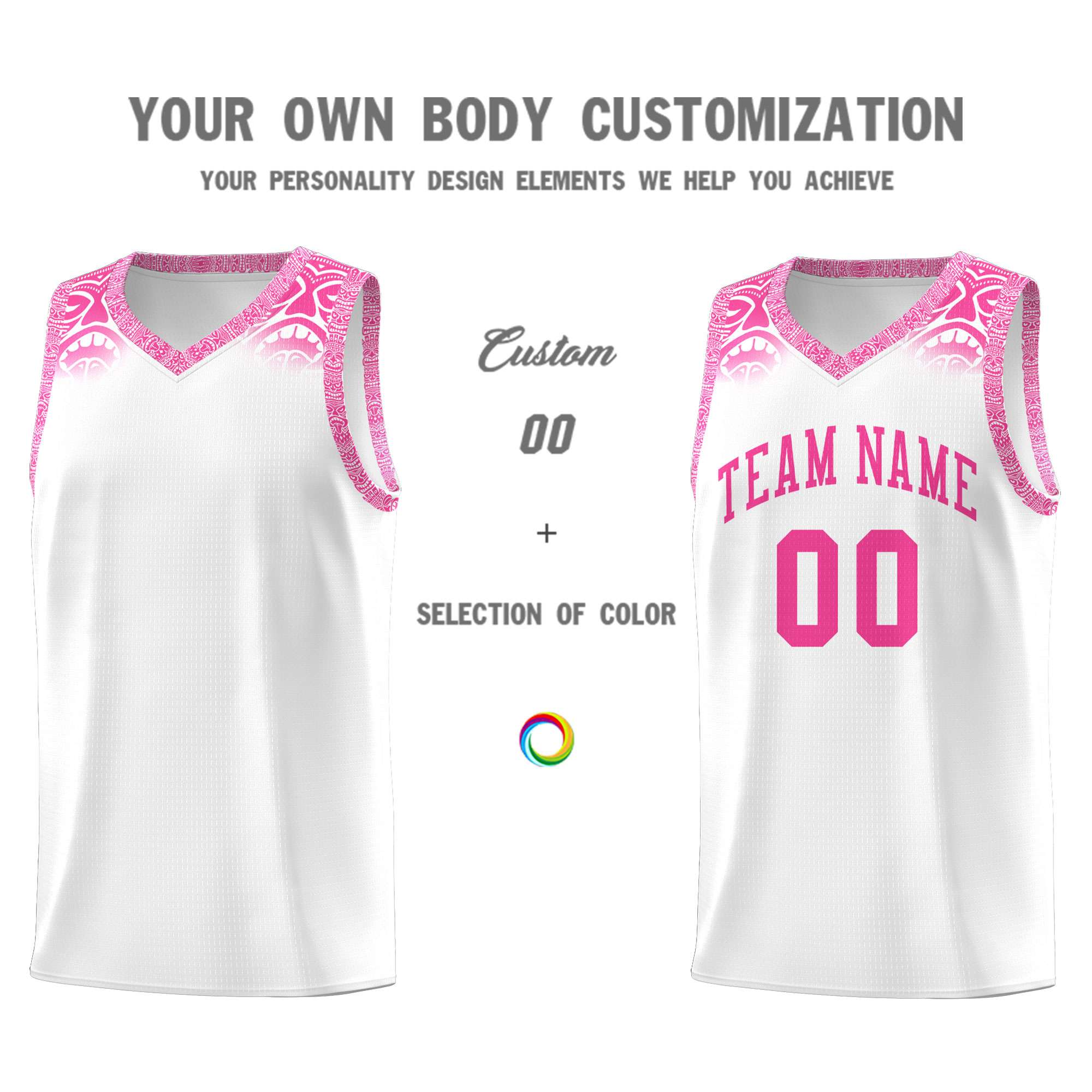 Custom White Pink Personalized Indians Print Kits Sports Uniform Basketball Jersey|KXKSHOP