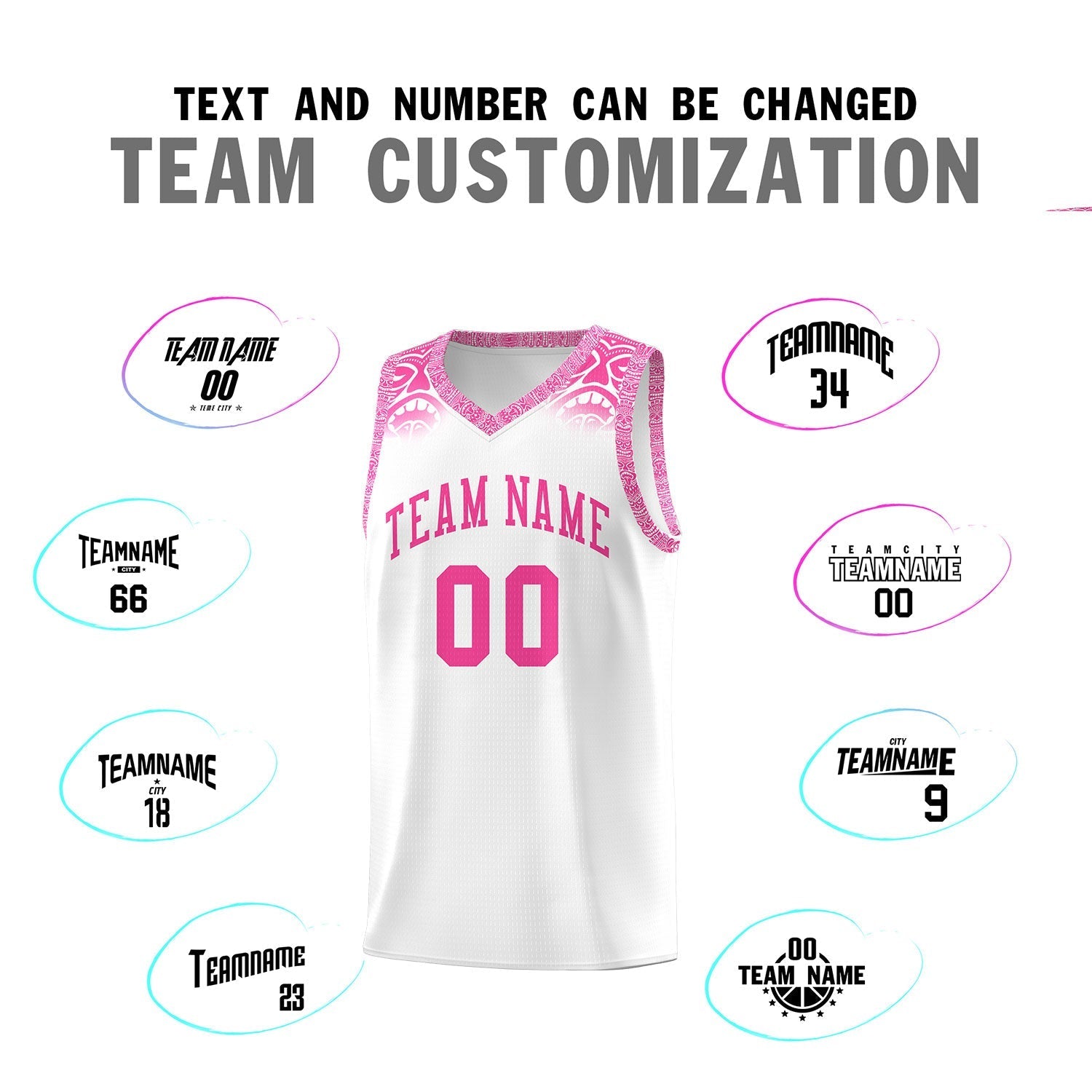 Custom White Pink Personalized Indians Print Kits Sports Uniform Basketball Jersey|KXKSHOP