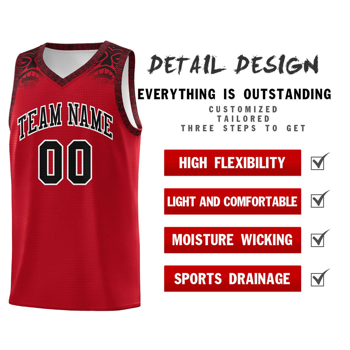 Custom Red Black Personalized Indians Print Kits Sports Uniform Basketball Jersey|KXKSHOP