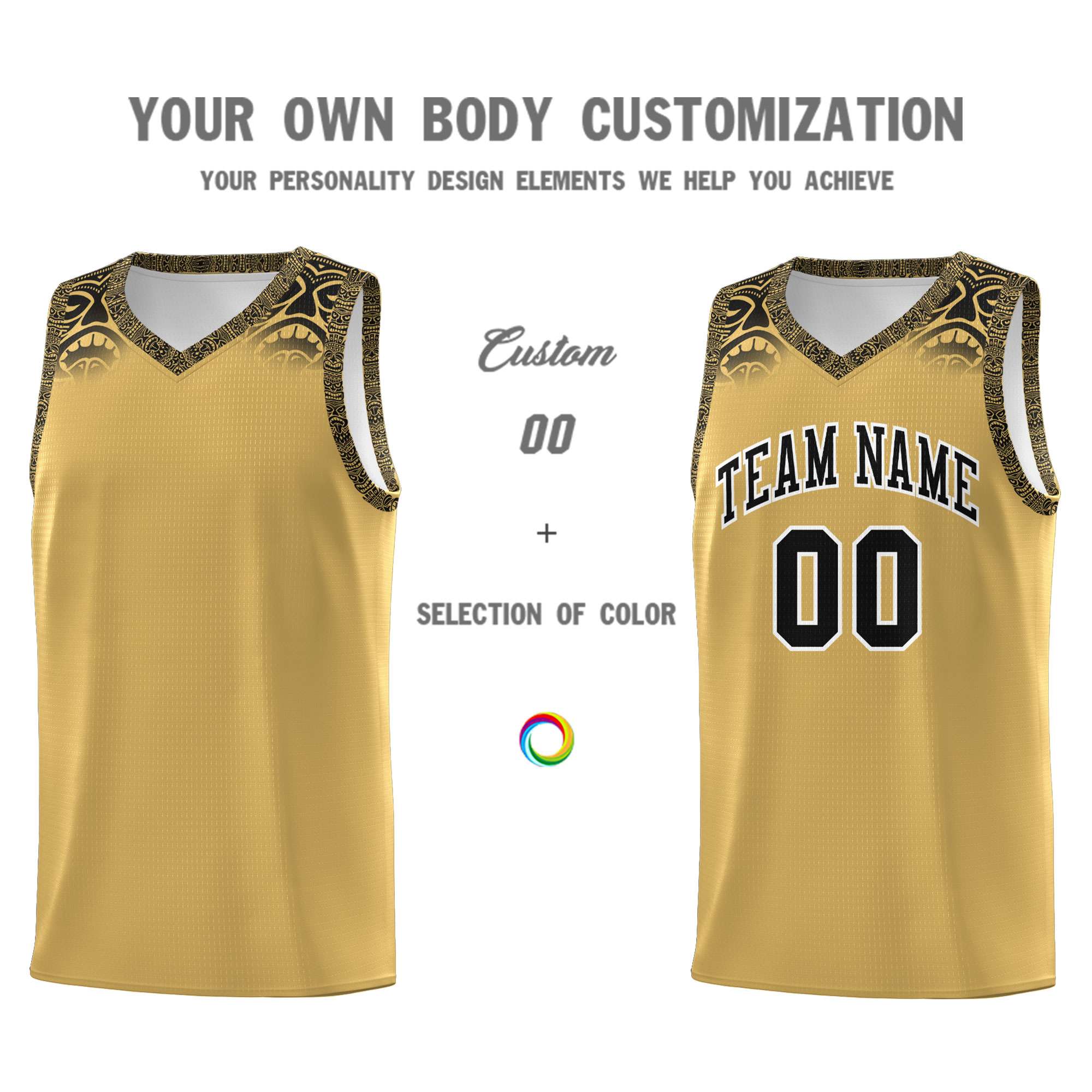 Custom Old Gold Black Personalized Indians Print Kits Sports Uniform Basketball Jersey|KXKSHOP