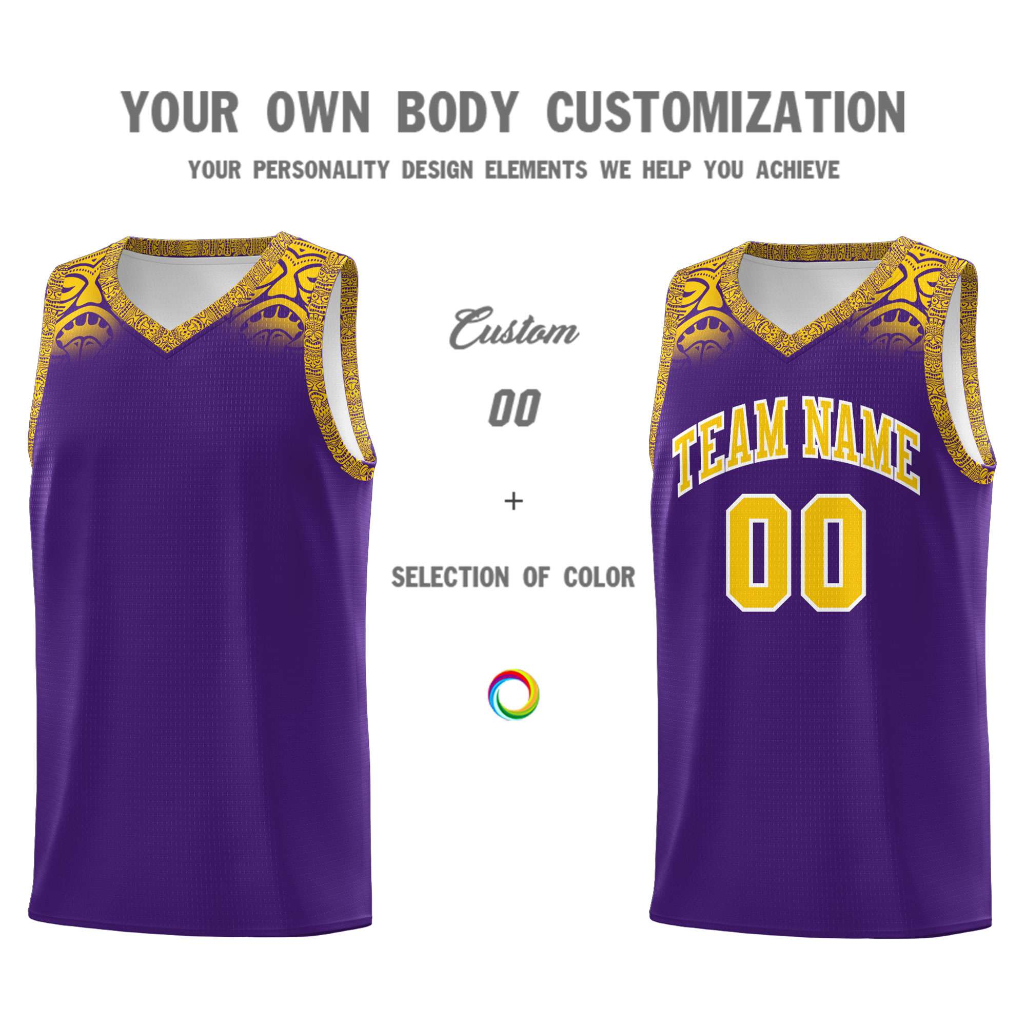 Custom Purple Gold Personalized Indians Print Kits Sports Uniform Basketball Jersey|KXKSHOP