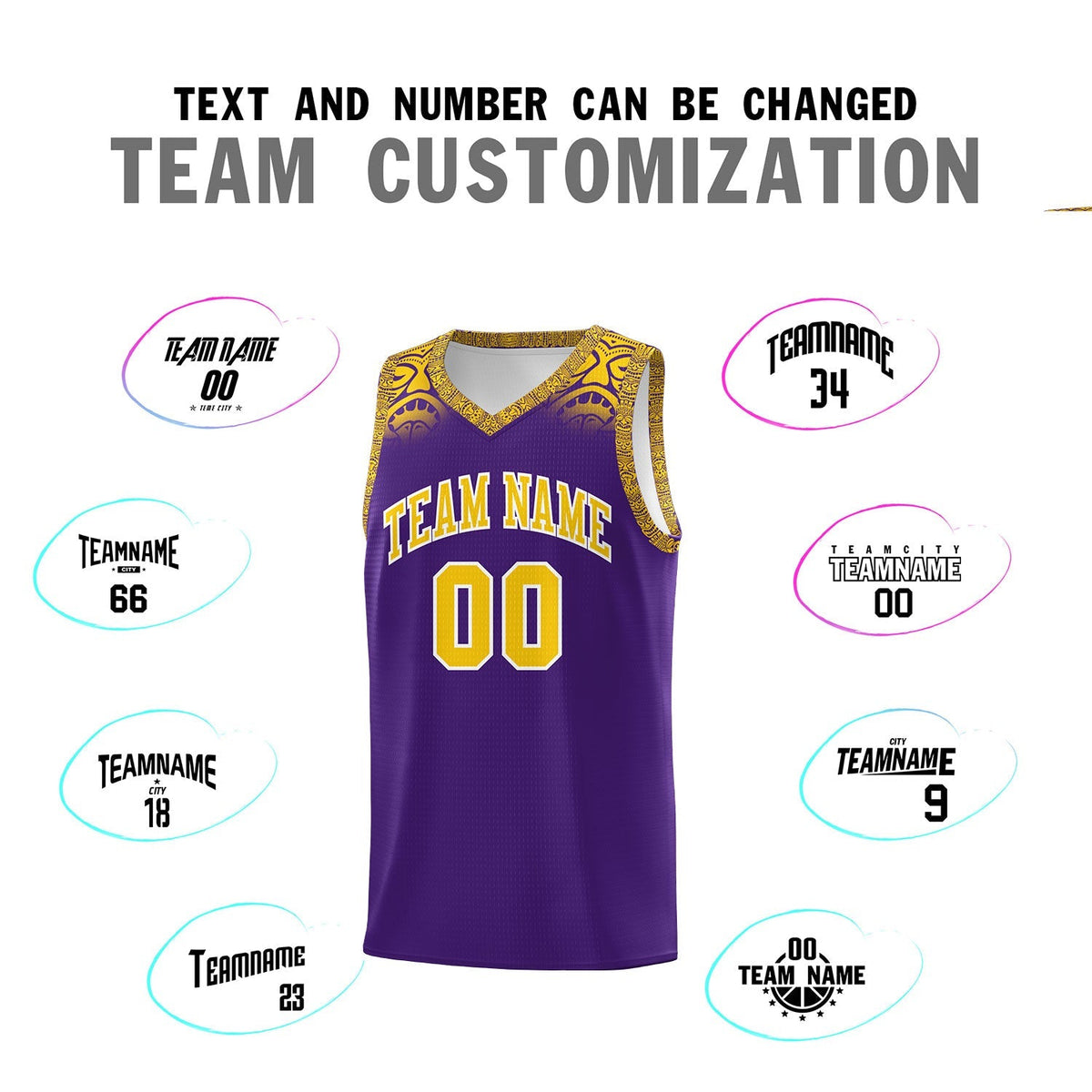 Custom Purple Gold Personalized Indians Print Kits Sports Uniform Basketball Jersey|KXKSHOP