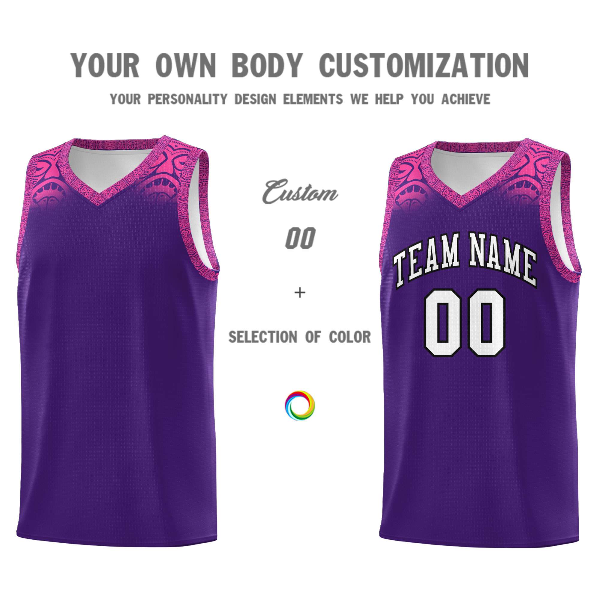 Custom Purple Pink Personalized Indians Print Kits Sports Uniform Basketball Jersey|KXKSHOP