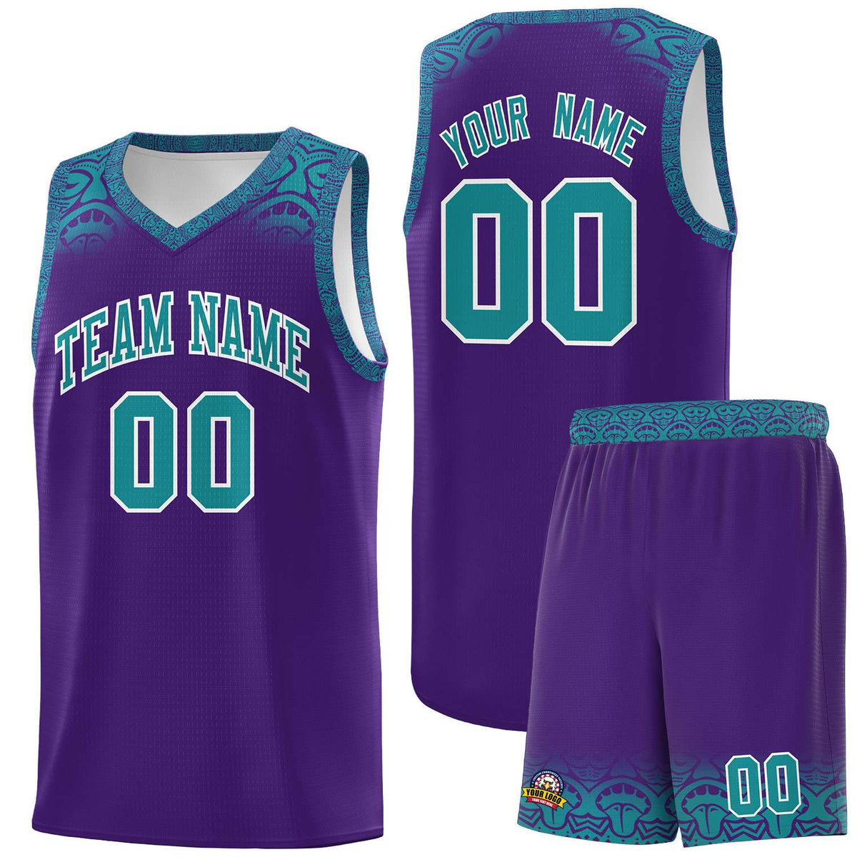 Custom Purple Aqua Personalized Indians Print Kits Sports Uniform Basketball Jersey|KXKSHOP
