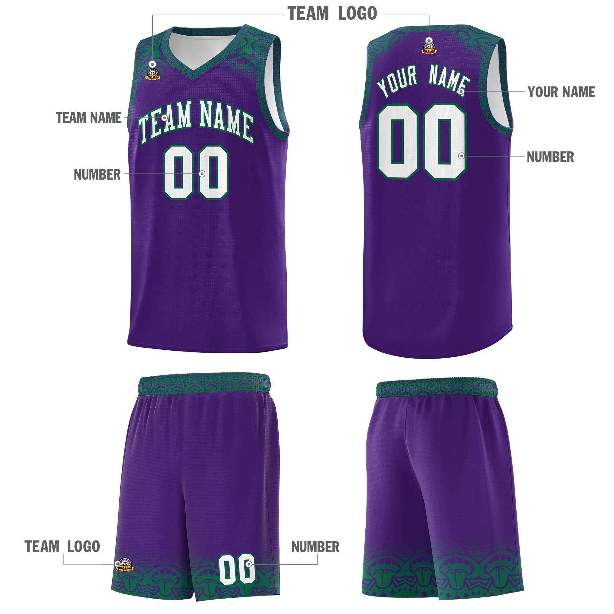 Custom Purple Kelly Green Personalized Indians Print Kits Sports Uniform Basketball Jersey|KXKSHOP