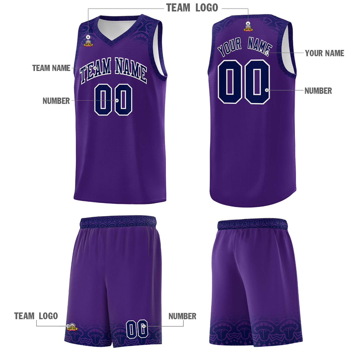 Custom Purple Royal Personalized Indians Print Kits Sports Uniform Basketball Jersey|KXKSHOP