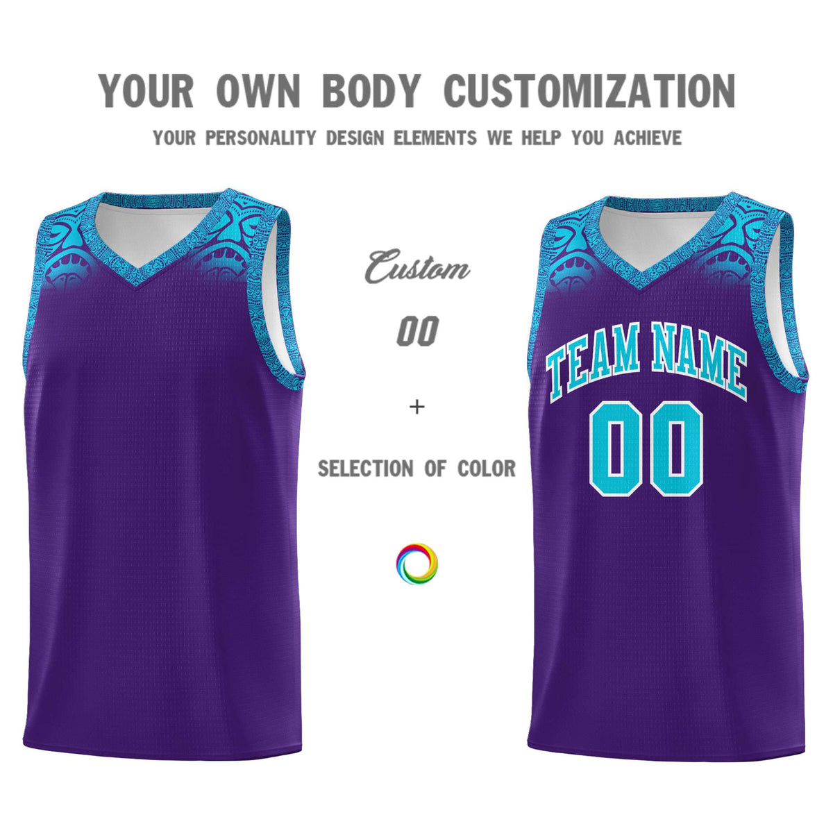 Custom Purple Sky Blue Personalized Indians Print Kits Sports Uniform Basketball Jersey|KXKSHOP