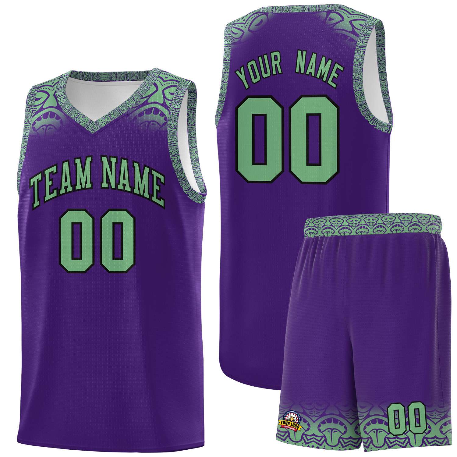 Custom Purple Green Personalized Indians Print Kits Sports Uniform Basketball Jersey|KXKSHOP