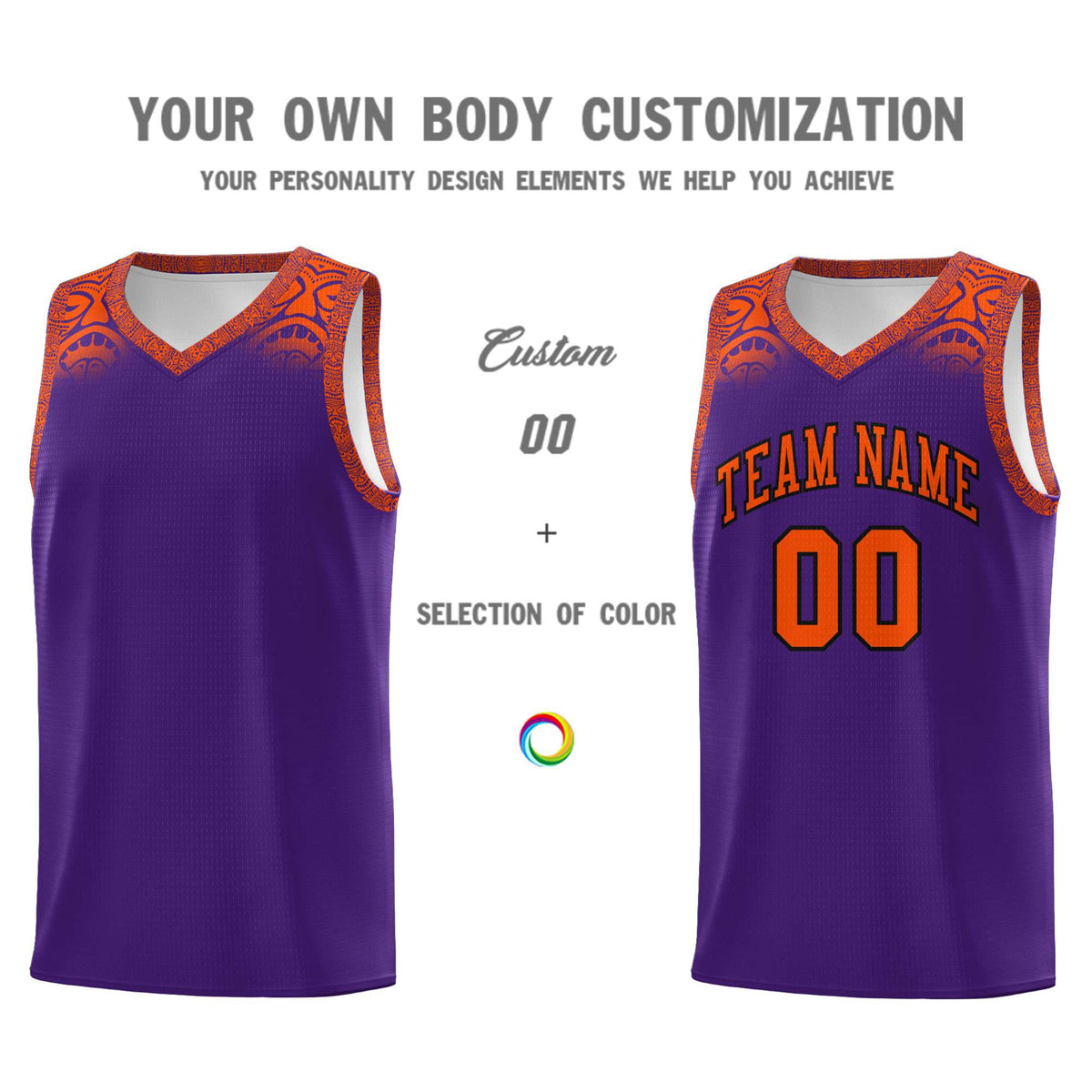 Custom Purple Orange Personalized Indians Print Kits Sports Uniform Basketball Jersey|KXKSHOP