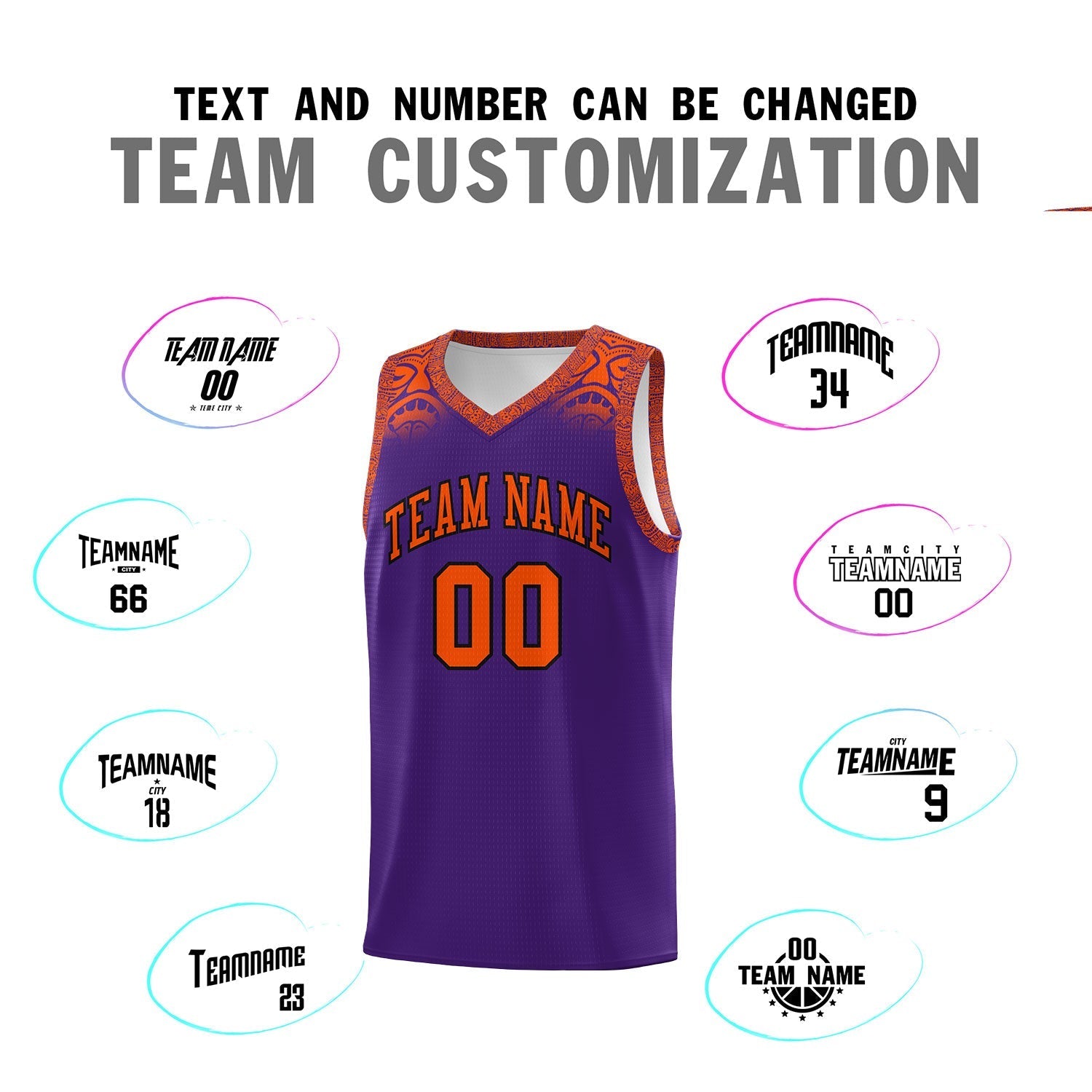 Custom Purple Orange Personalized Indians Print Kits Sports Uniform Basketball Jersey|KXKSHOP