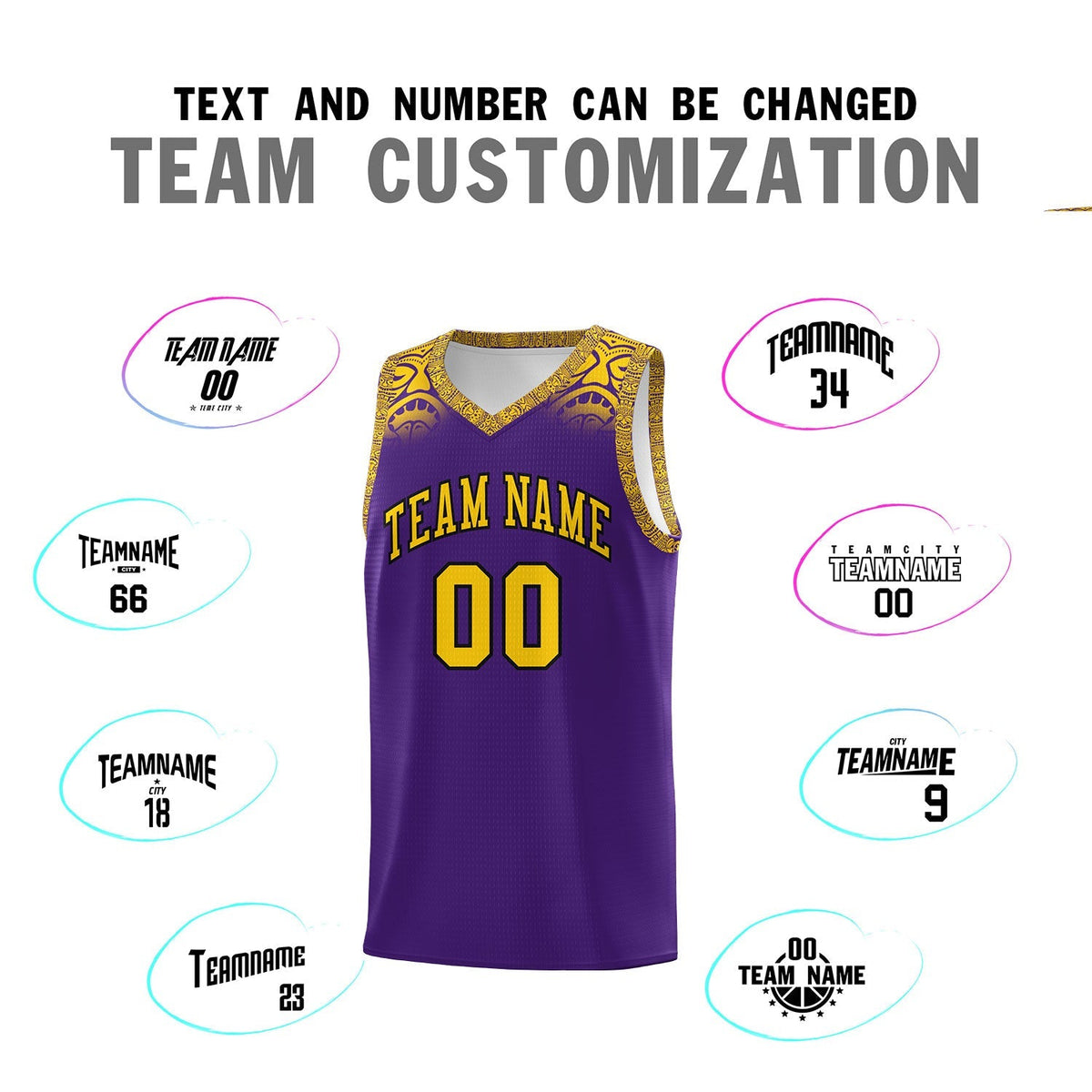 Custom Purple Gold Personalized Indians Print Kits Sports Uniform Basketball Jersey|KXKSHOP