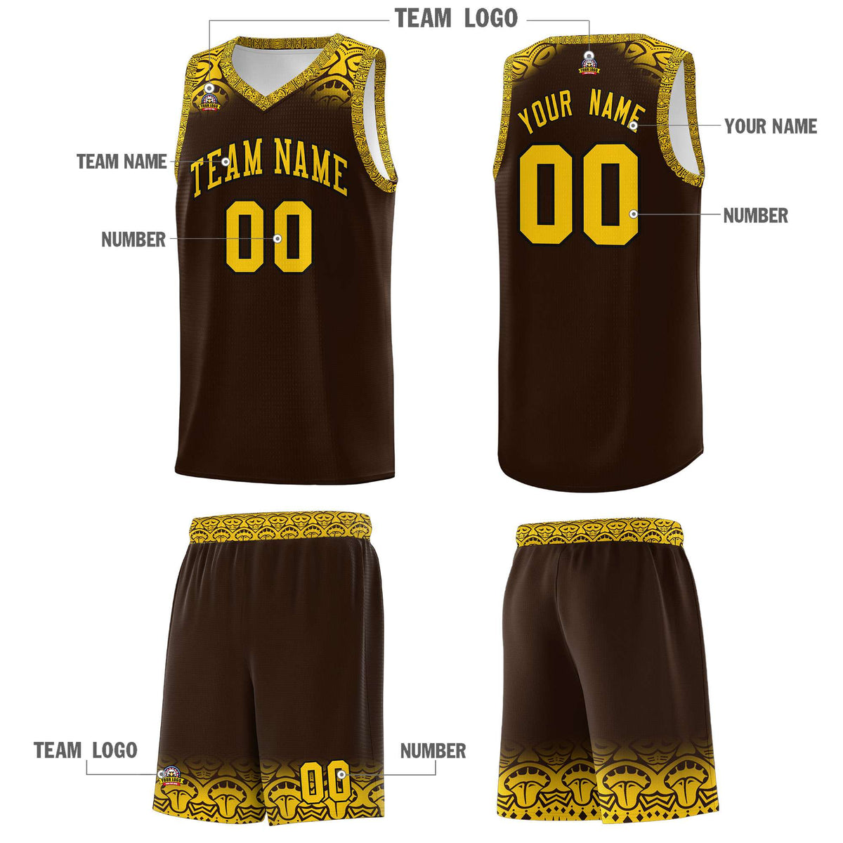 Custom Brown Gold Personalized Indians Print Kits Sports Uniform Basketball Jersey|KXKSHOP