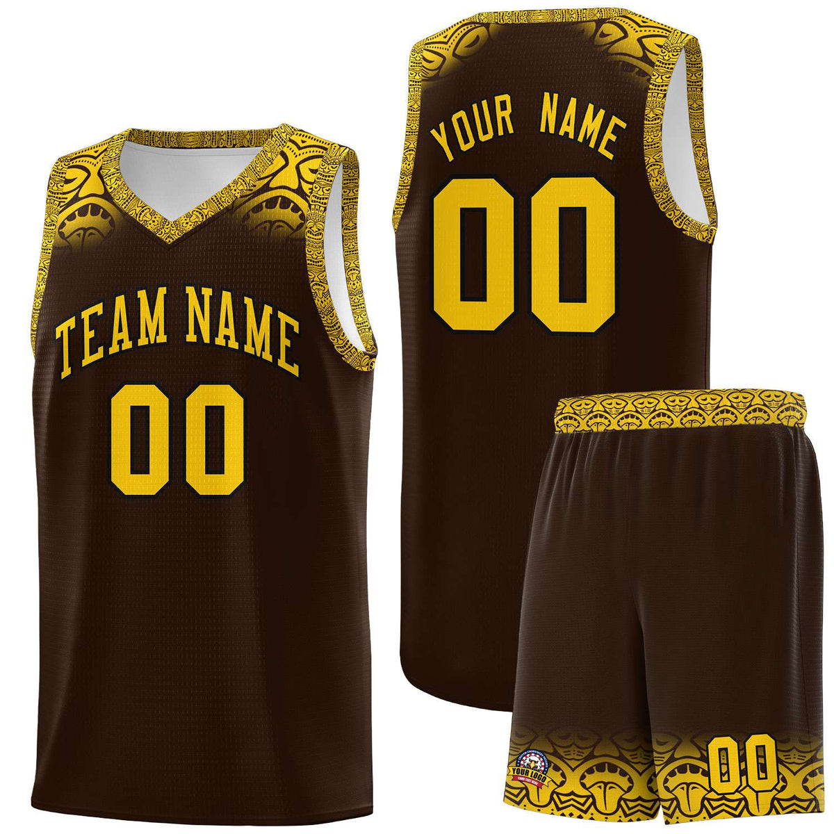 Custom Brown Gold Personalized Indians Print Kits Sports Uniform Basketball Jersey|KXKSHOP