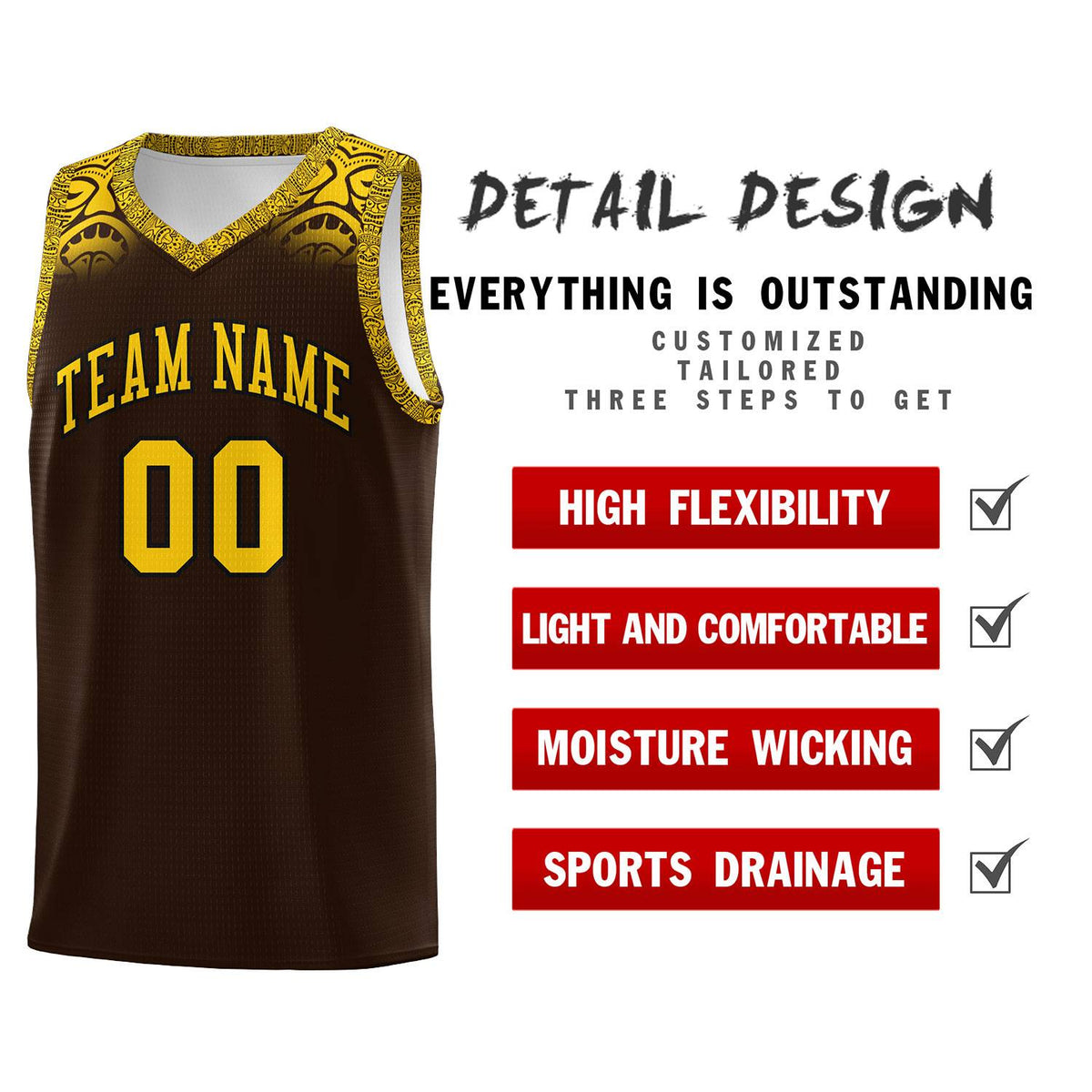 Custom Brown Gold Personalized Indians Print Kits Sports Uniform Basketball Jersey|KXKSHOP