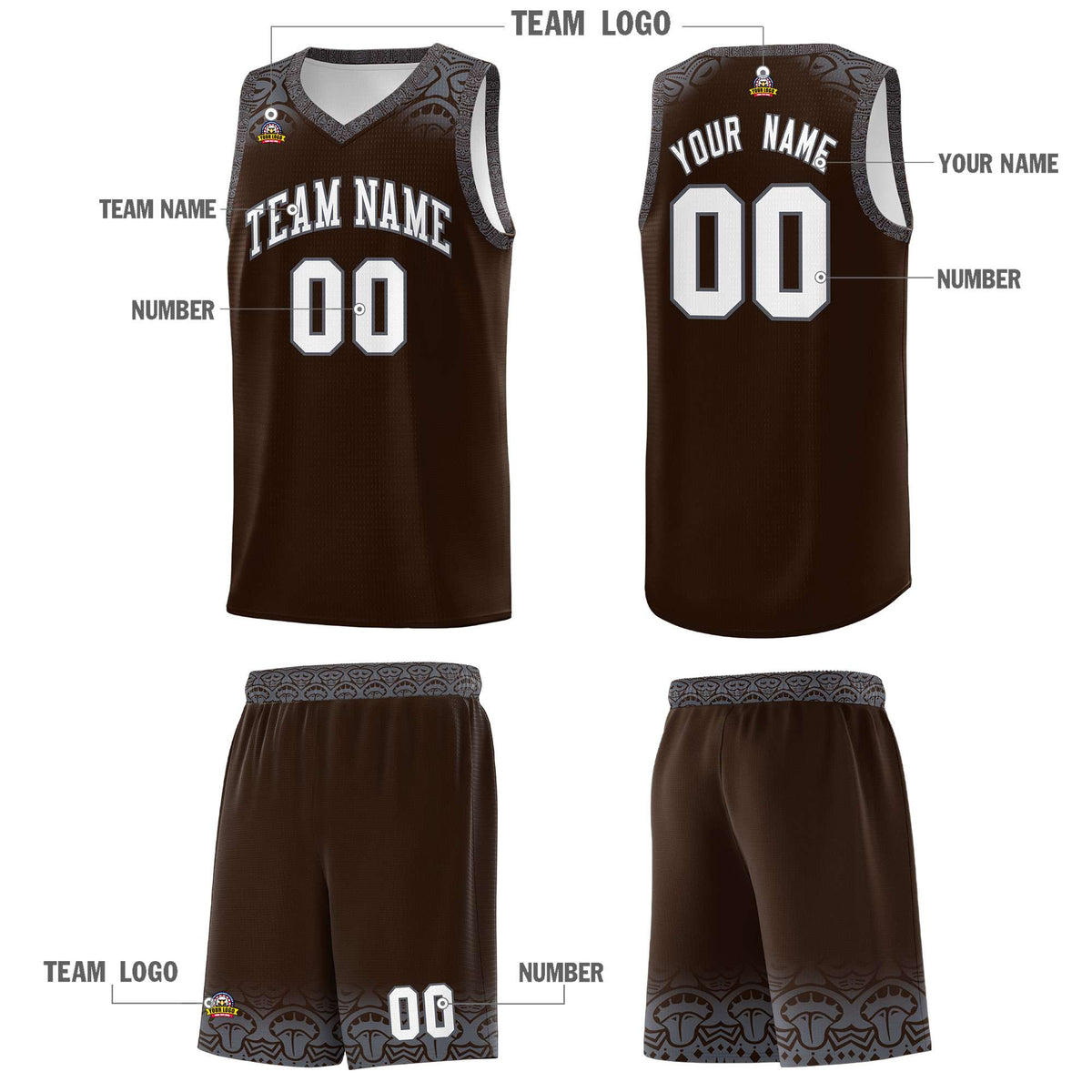 Custom Brown Dark Gray Personalized Indians Print Kits Sports Uniform Basketball Jersey|KXKSHOP