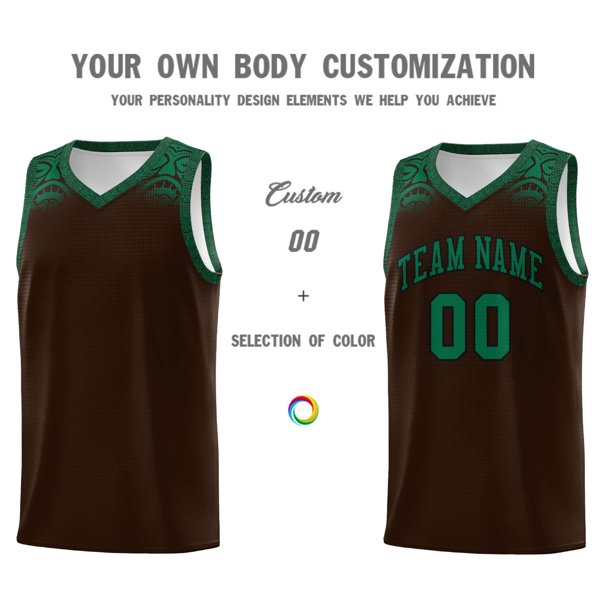 Custom Brown Kelly Green Personalized Indians Print Kits Sports Uniform Basketball Jersey|KXKSHOP