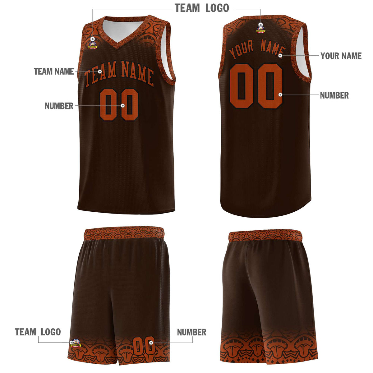 Custom Brown Texas Orange Personalized Indians Print Kits Sports Uniform Basketball Jersey|KXKSHOP