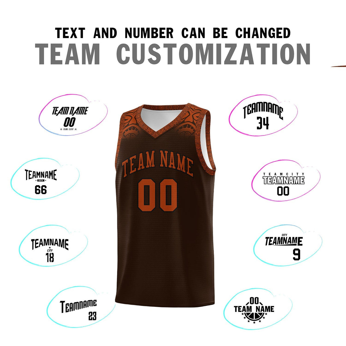 Custom Brown Texas Orange Personalized Indians Print Kits Sports Uniform Basketball Jersey|KXKSHOP