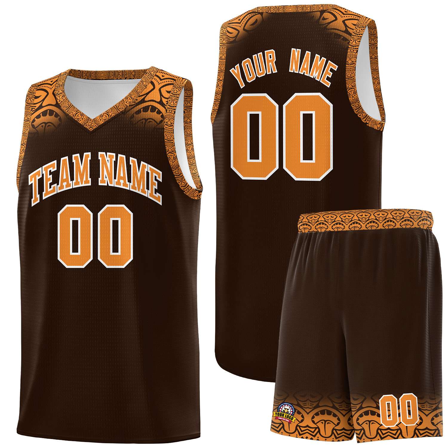 Custom Brown Orange Personalized Indians Print Kits Sports Uniform Basketball Jersey|KXKSHOP