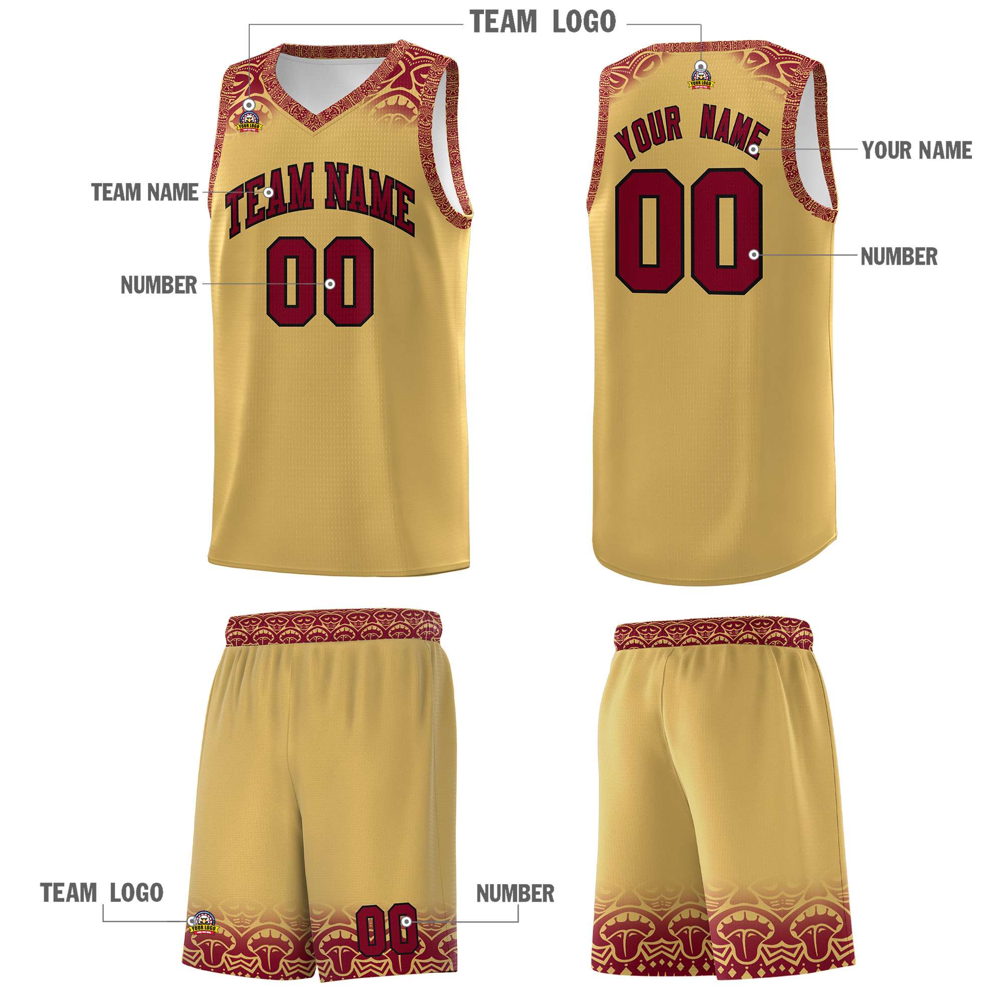 Custom Khaki Crimson Personalized Indians Print Kits Sports Uniform Basketball Jersey|KXKSHOP