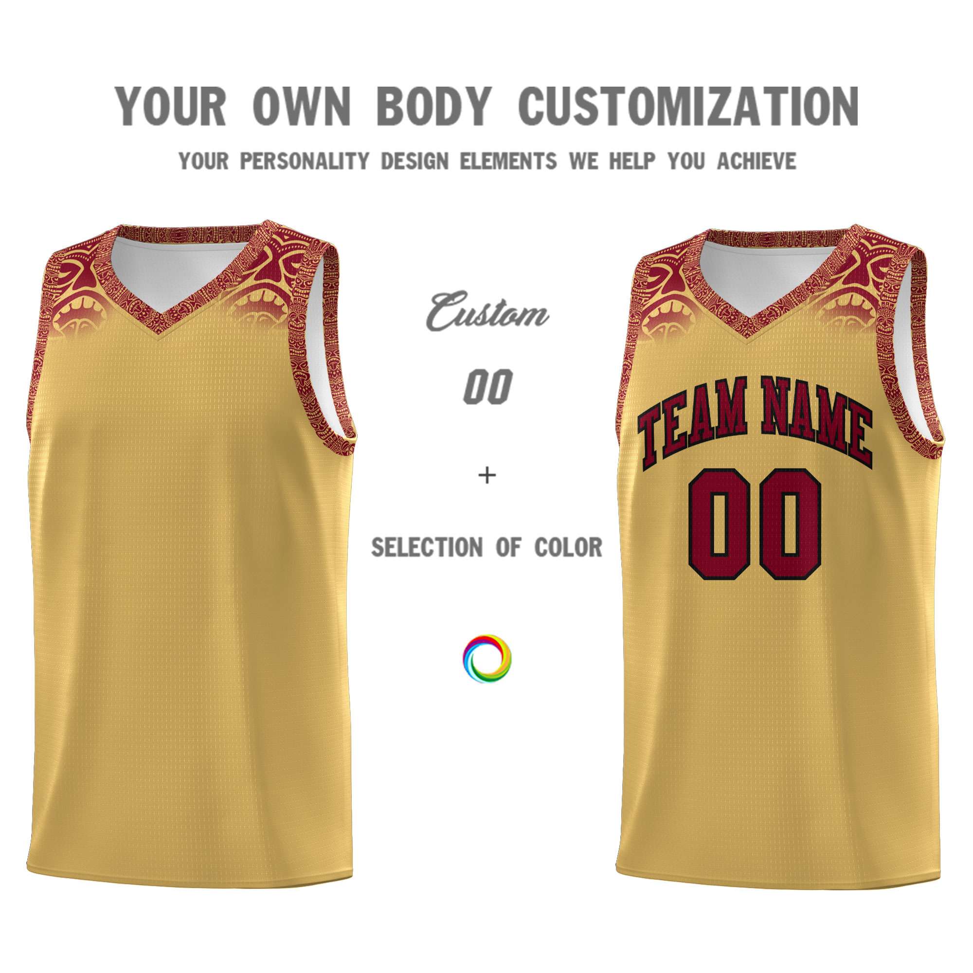 Custom Khaki Crimson Personalized Indians Print Kits Sports Uniform Basketball Jersey|KXKSHOP