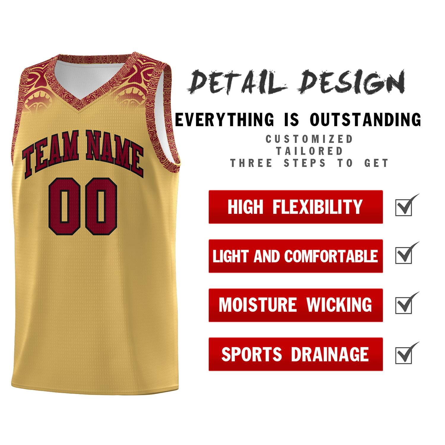 Custom Khaki Crimson Personalized Indians Print Kits Sports Uniform Basketball Jersey|KXKSHOP
