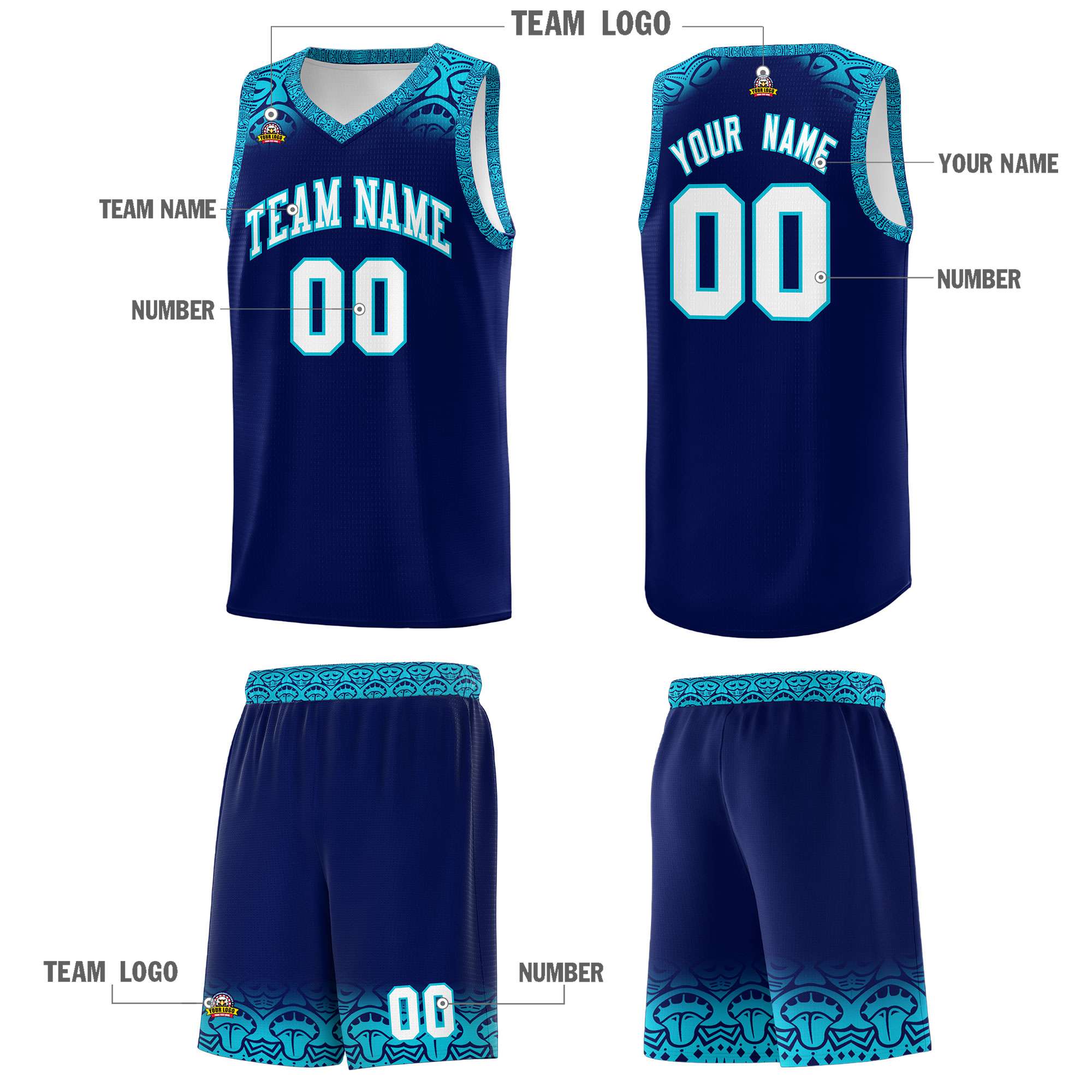 Custom Royal Sky Blue Personalized Indians Print Kits Sports Uniform Basketball Jersey|KXKSHOP