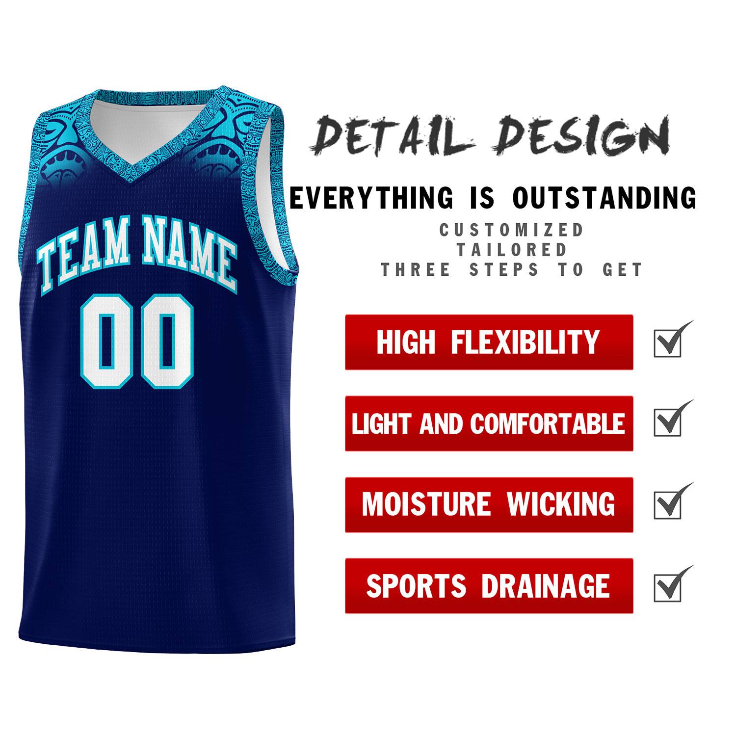 Custom Royal Sky Blue Personalized Indians Print Kits Sports Uniform Basketball Jersey|KXKSHOP