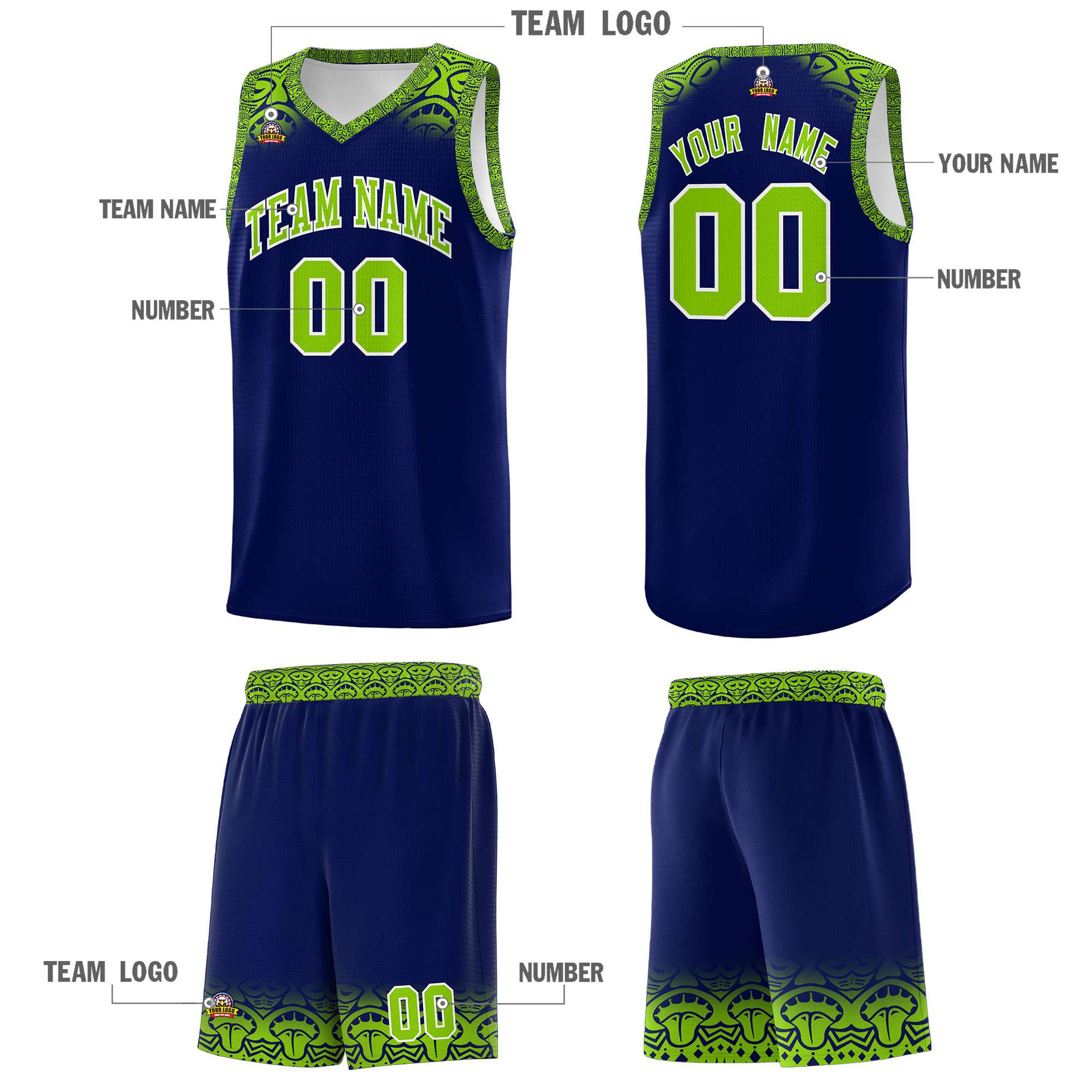 Custom Royal Neon Green Personalized Indians Print Kits Sports Uniform Basketball Jersey|KXKSHOP