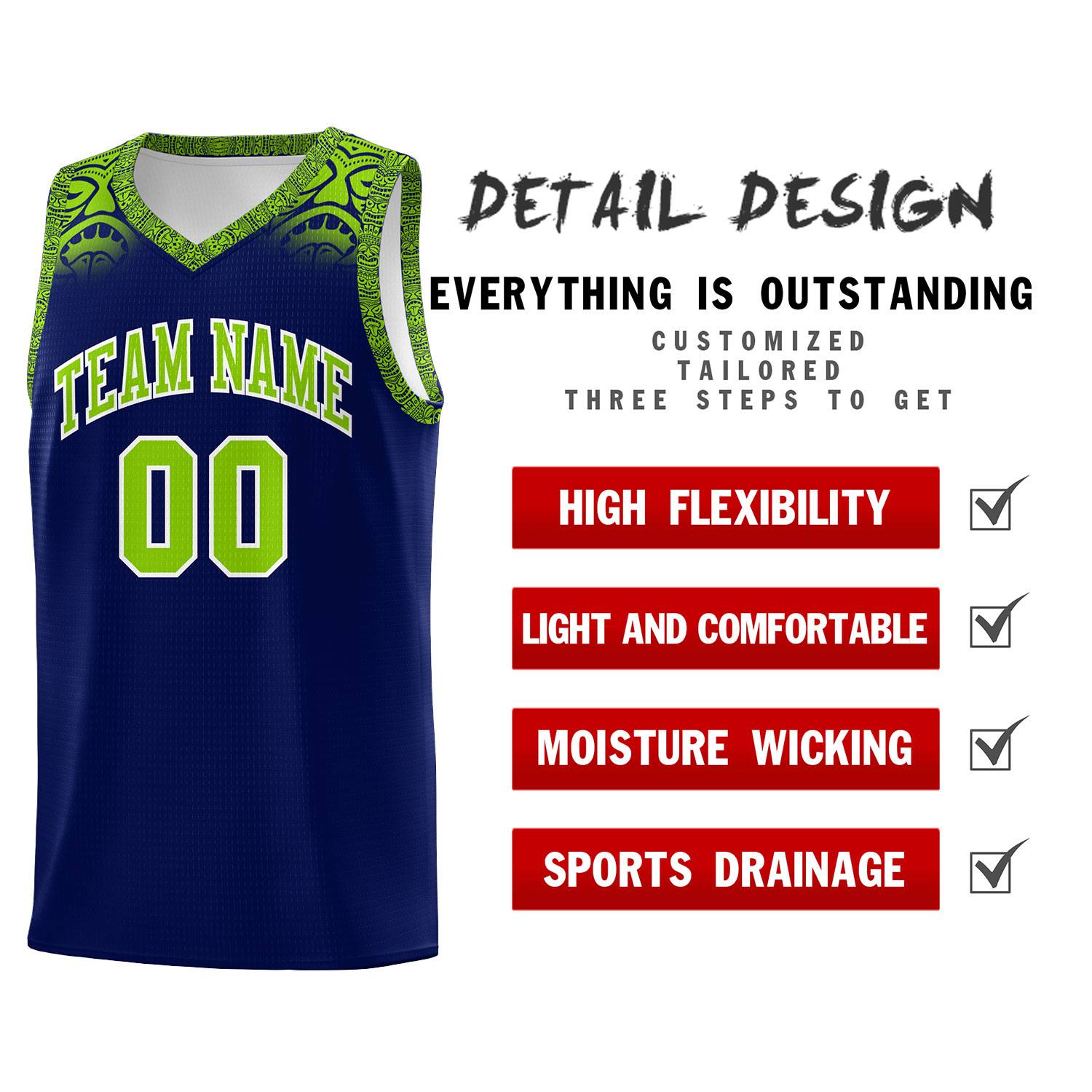Custom Royal Neon Green Personalized Indians Print Kits Sports Uniform Basketball Jersey|KXKSHOP