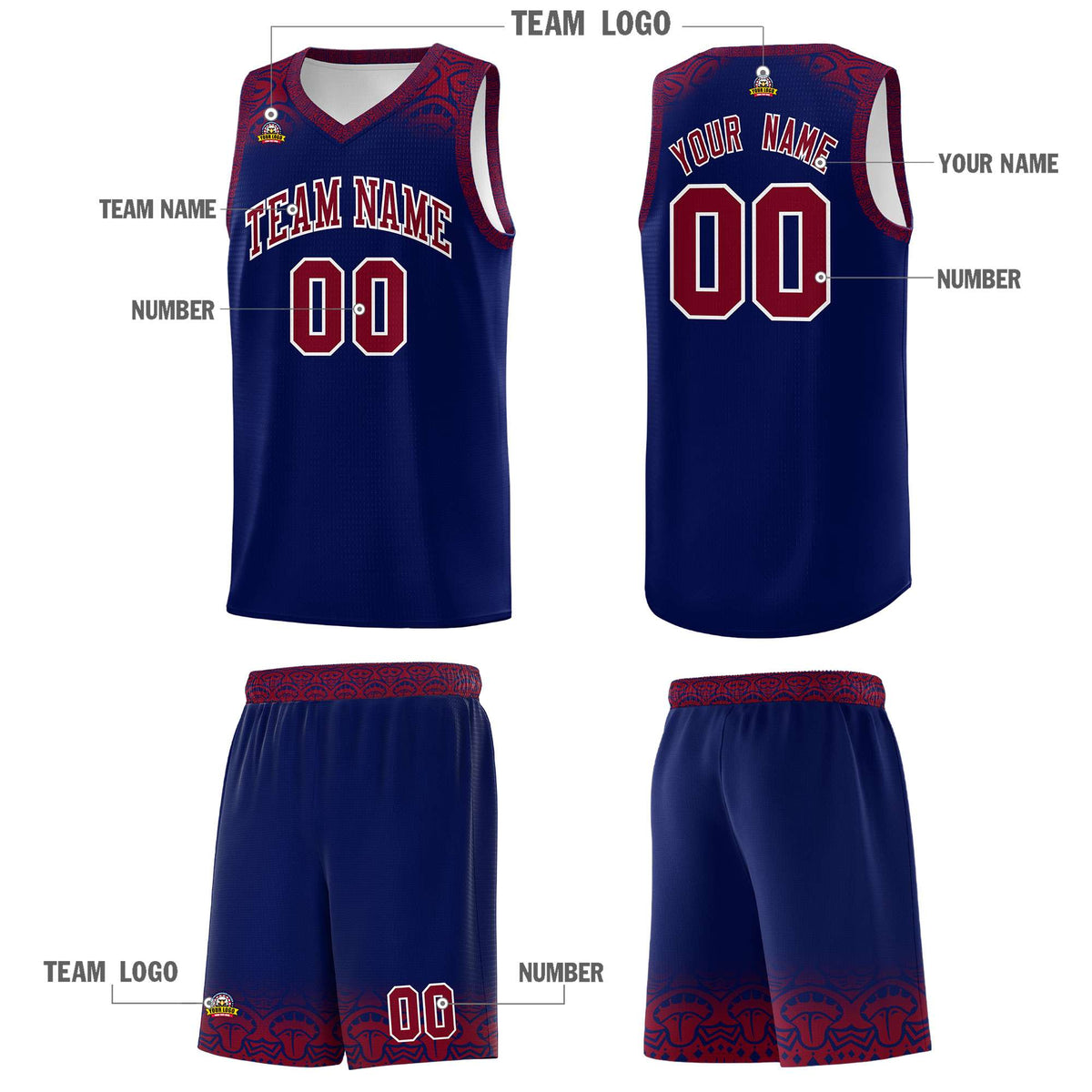 Custom Royal Crimson Personalized Indians Print Kits Sports Uniform Basketball Jersey|KXKSHOP