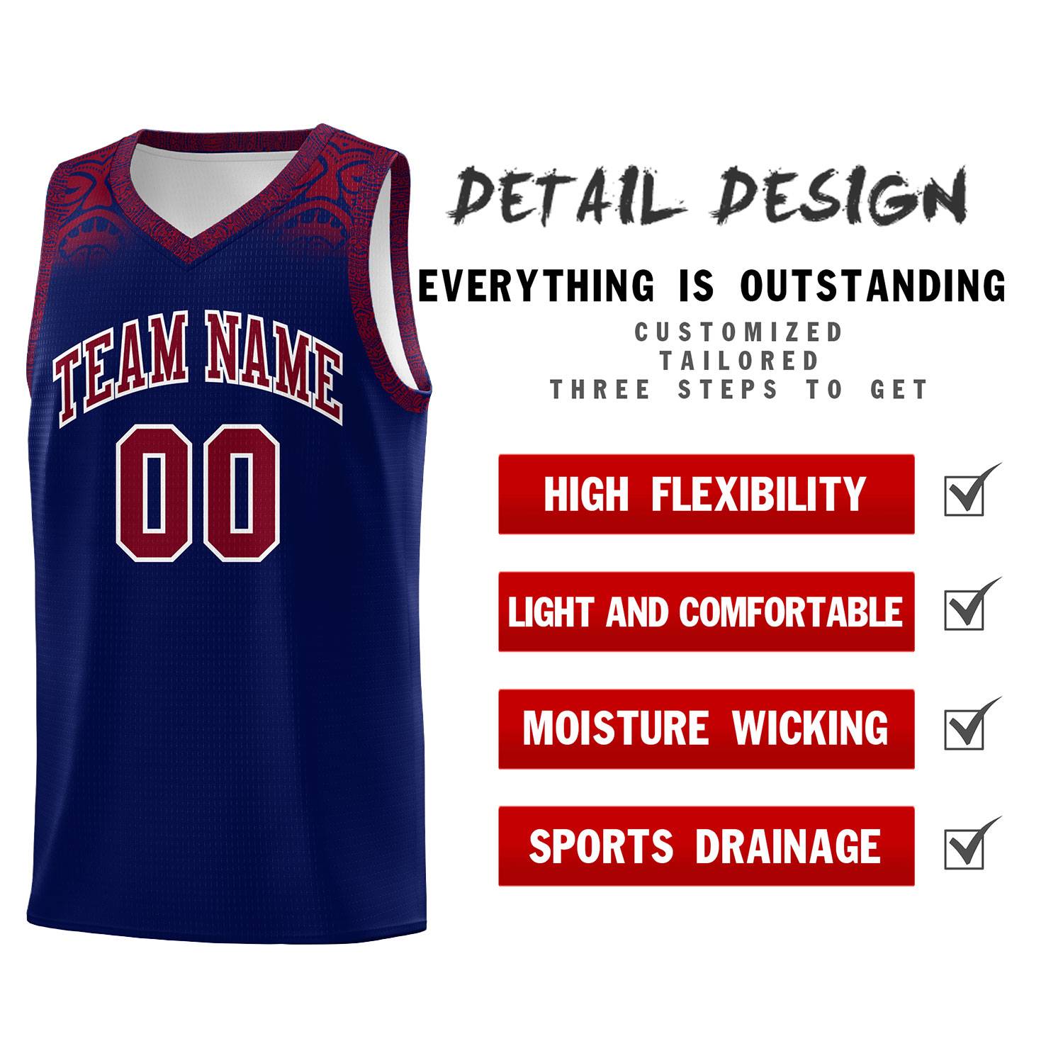 Custom Royal Crimson Personalized Indians Print Kits Sports Uniform Basketball Jersey|KXKSHOP