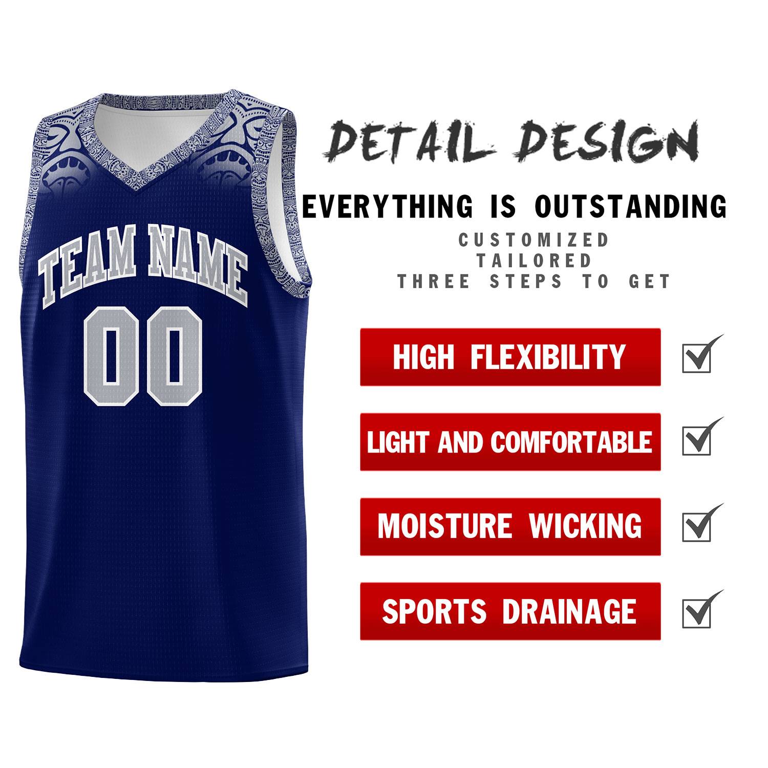 Custom Royal Gray Personalized Indians Print Kits Sports Uniform Basketball Jersey|KXKSHOP