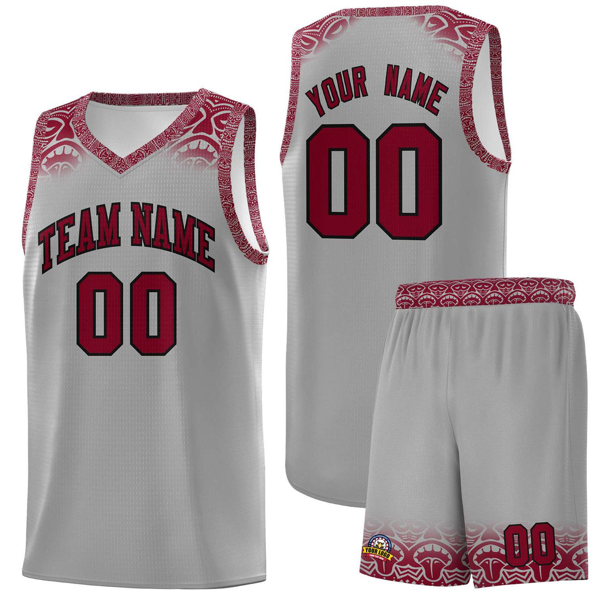 Custom Gray Crimson Personalized Indians Print Kits Sports Uniform Basketball Jersey|KXKSHOP