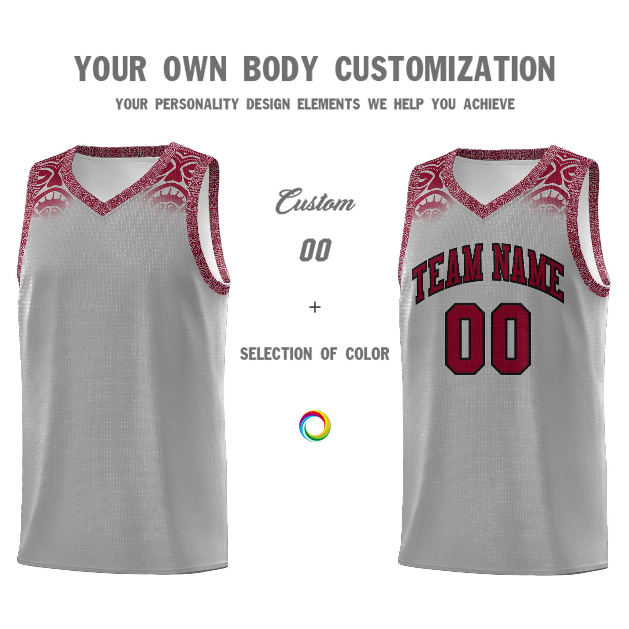 Custom Gray Crimson Personalized Indians Print Kits Sports Uniform Basketball Jersey|KXKSHOP