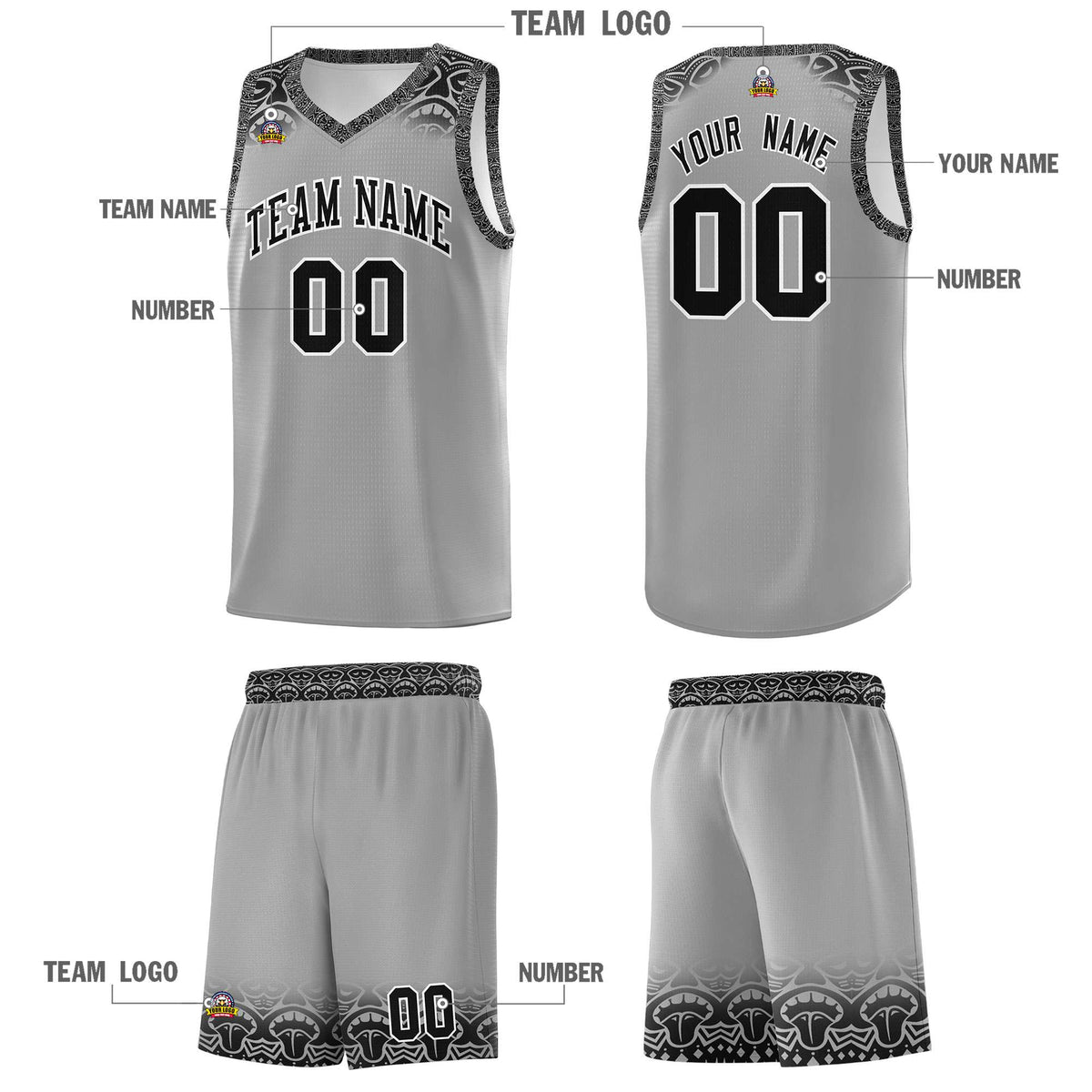 Custom Gray Black Personalized Indians Print Kits Sports Uniform Basketball Jersey|KXKSHOP
